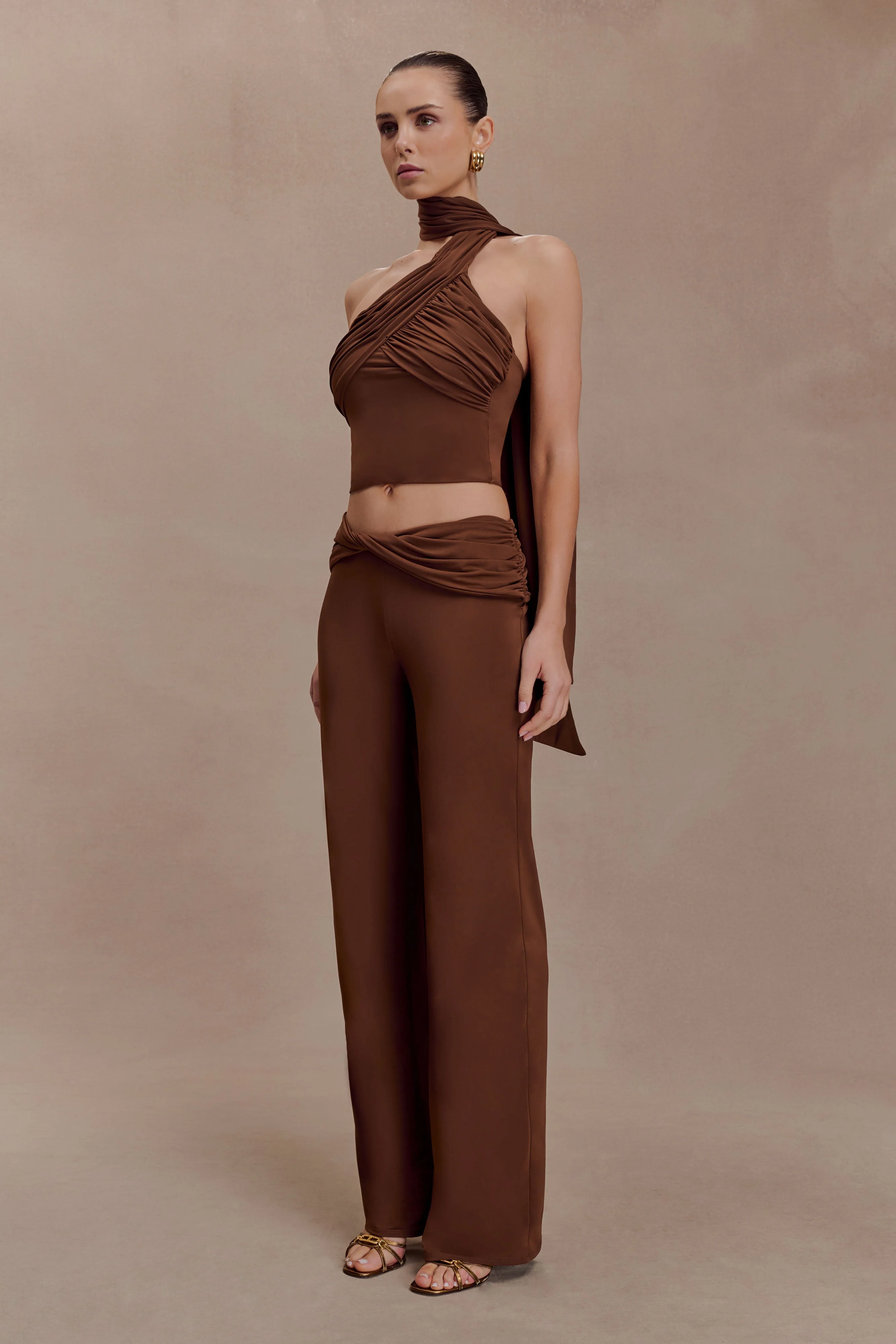 Lydia Slinky Asymmetrical Halter Top - Chocolate - Image 4