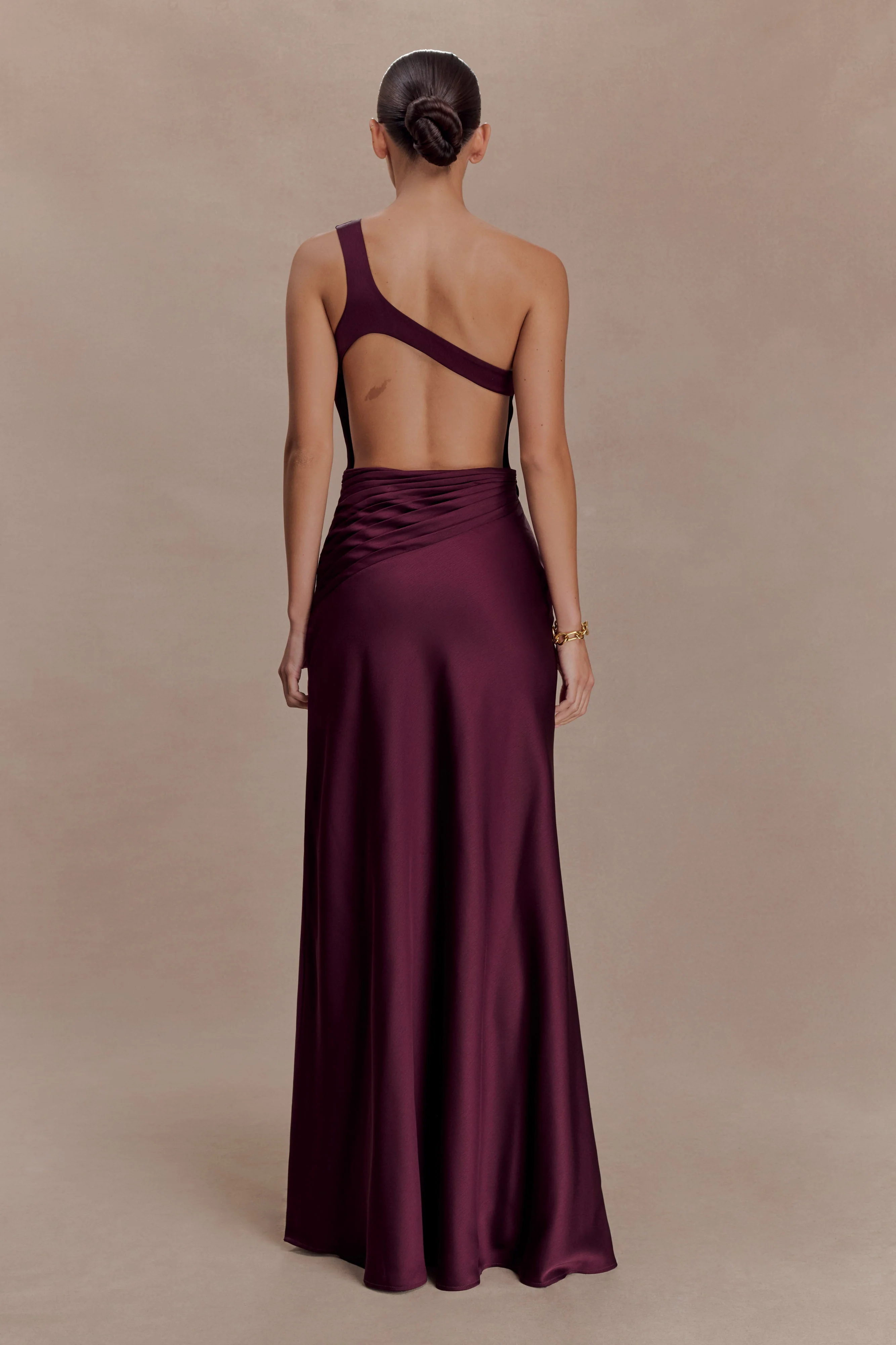 Lyla Asymmetrical Satin Maxi Dress - Plum - Image 2