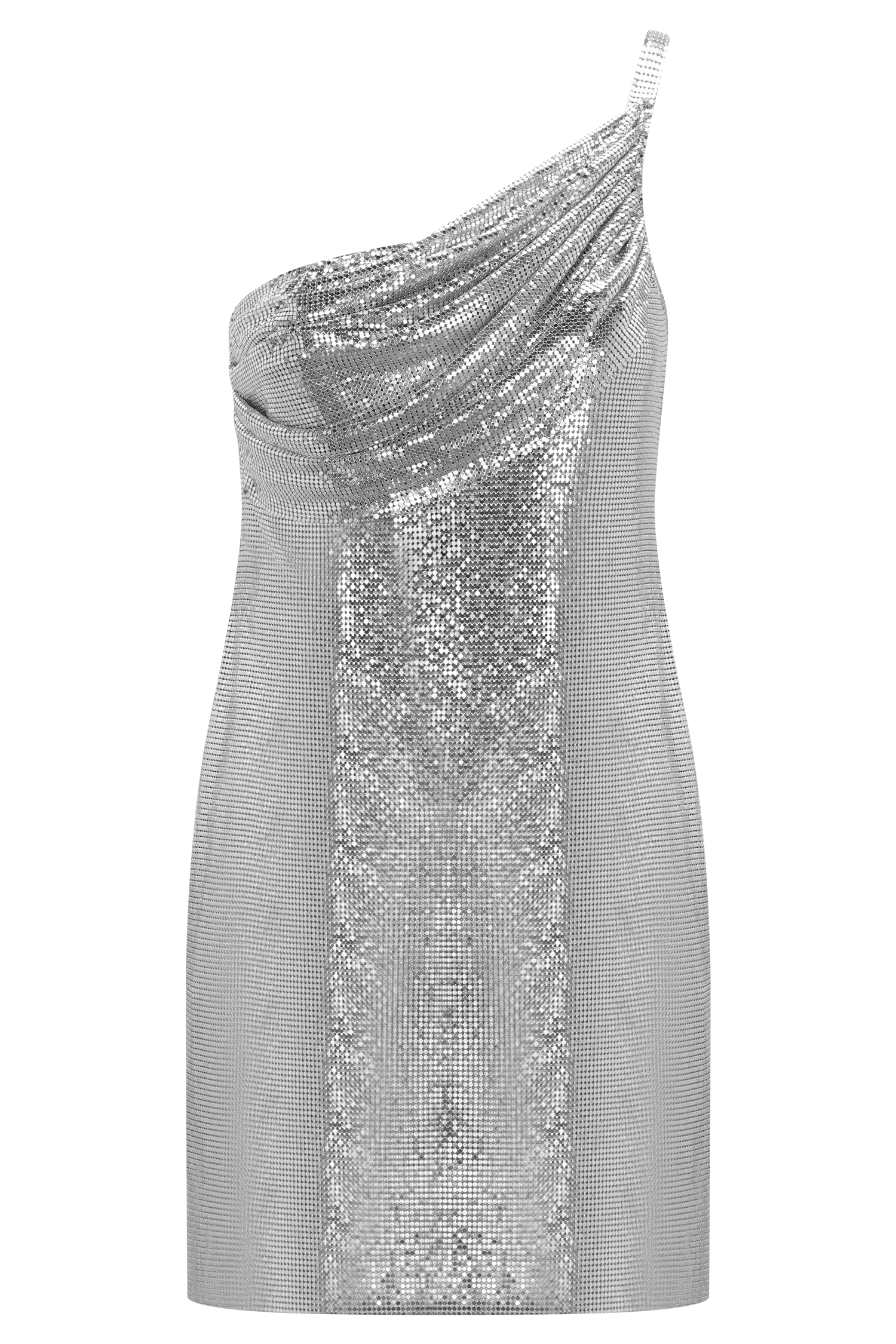 Lyle One Shoulder Glow Mesh Mini Dress - Silver - Image 15