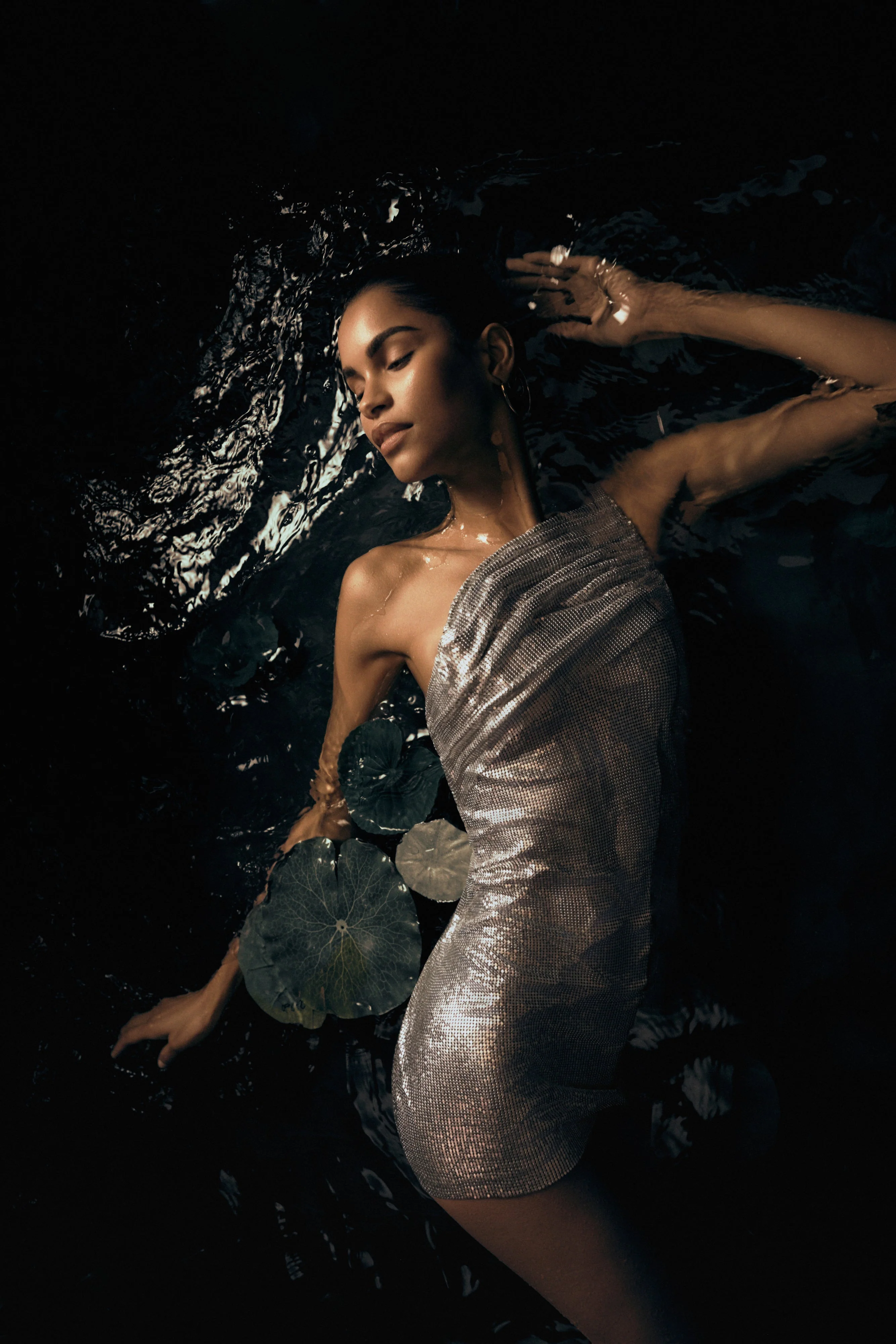 Lyle One Shoulder Glow Mesh Mini Dress - Silver - Image 3