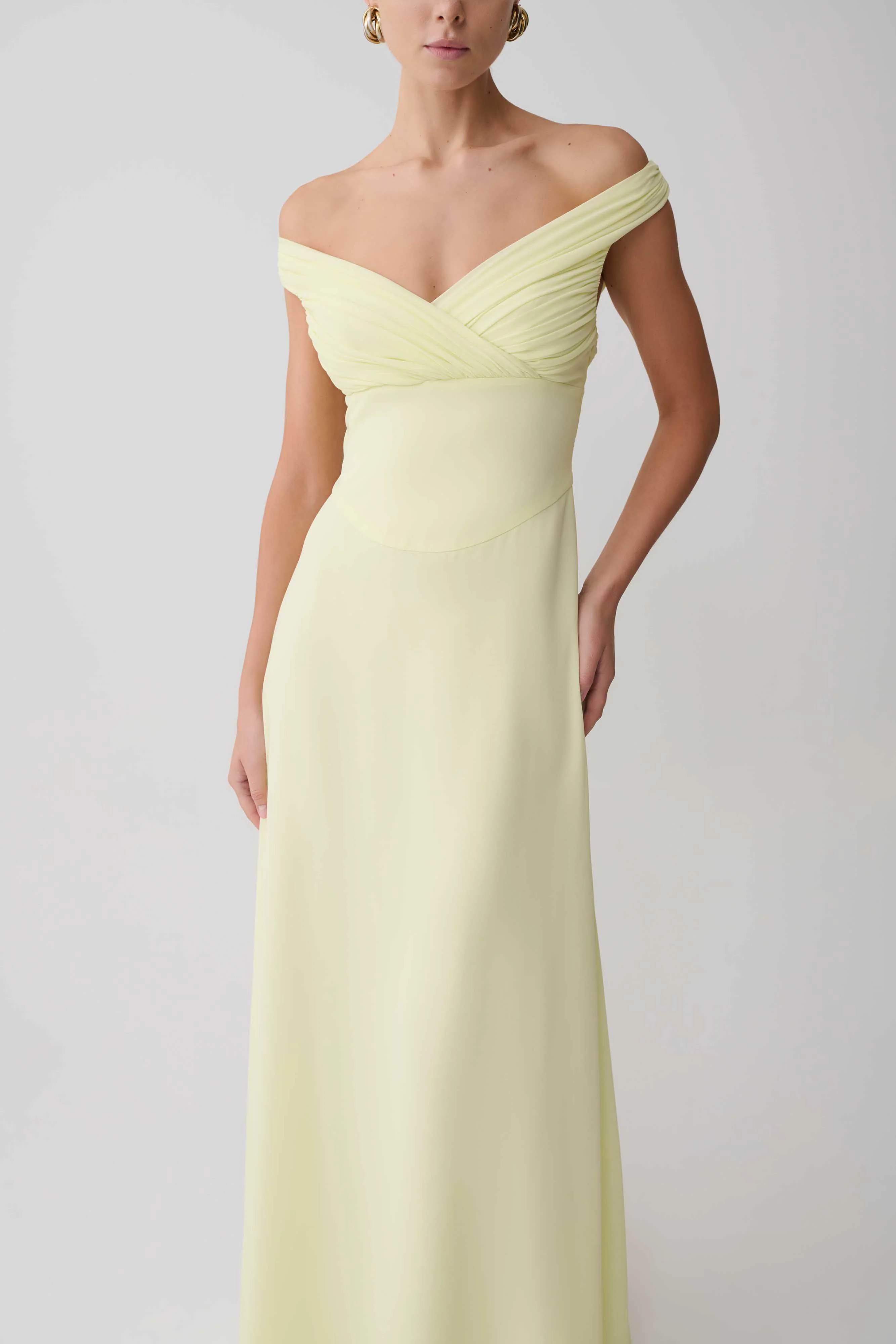 Mabel Off Shoulder Chiffon Maxi Dress - Lemon - Image 8