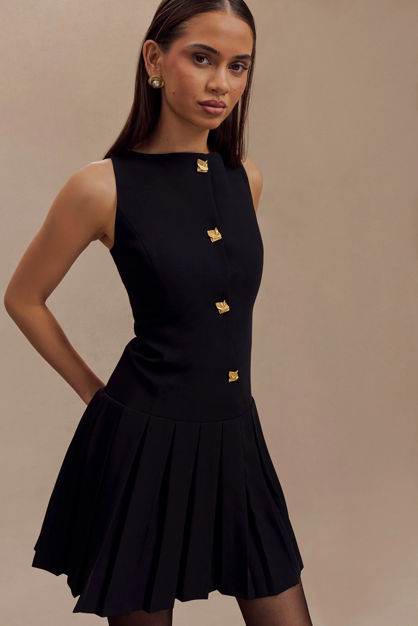 Mackenzie Sleeveless Pleated Mini Dress - Black - Image 7
