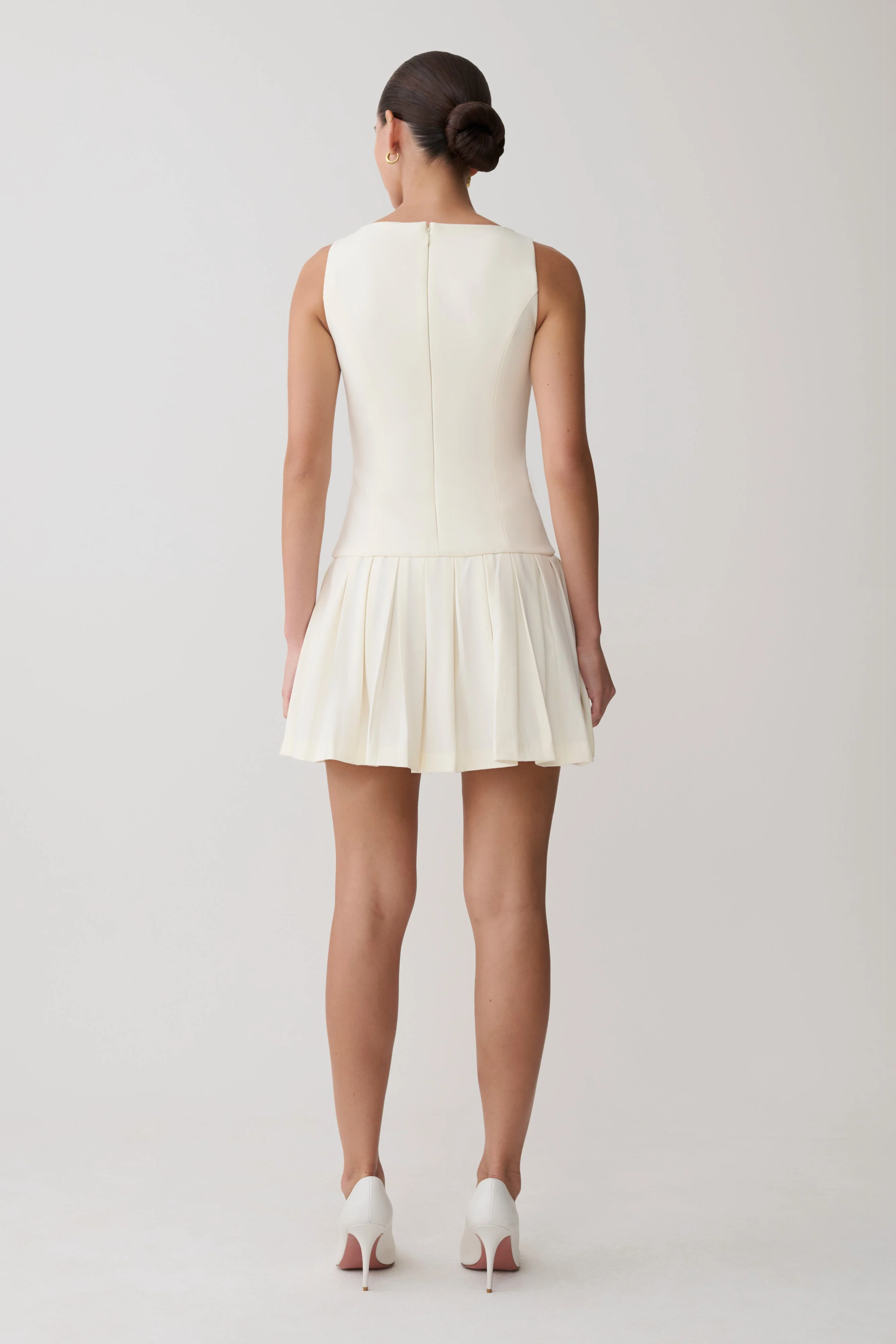 Mackenzie Sleeveless Pleated Mini Dress - Ivory - Image 3