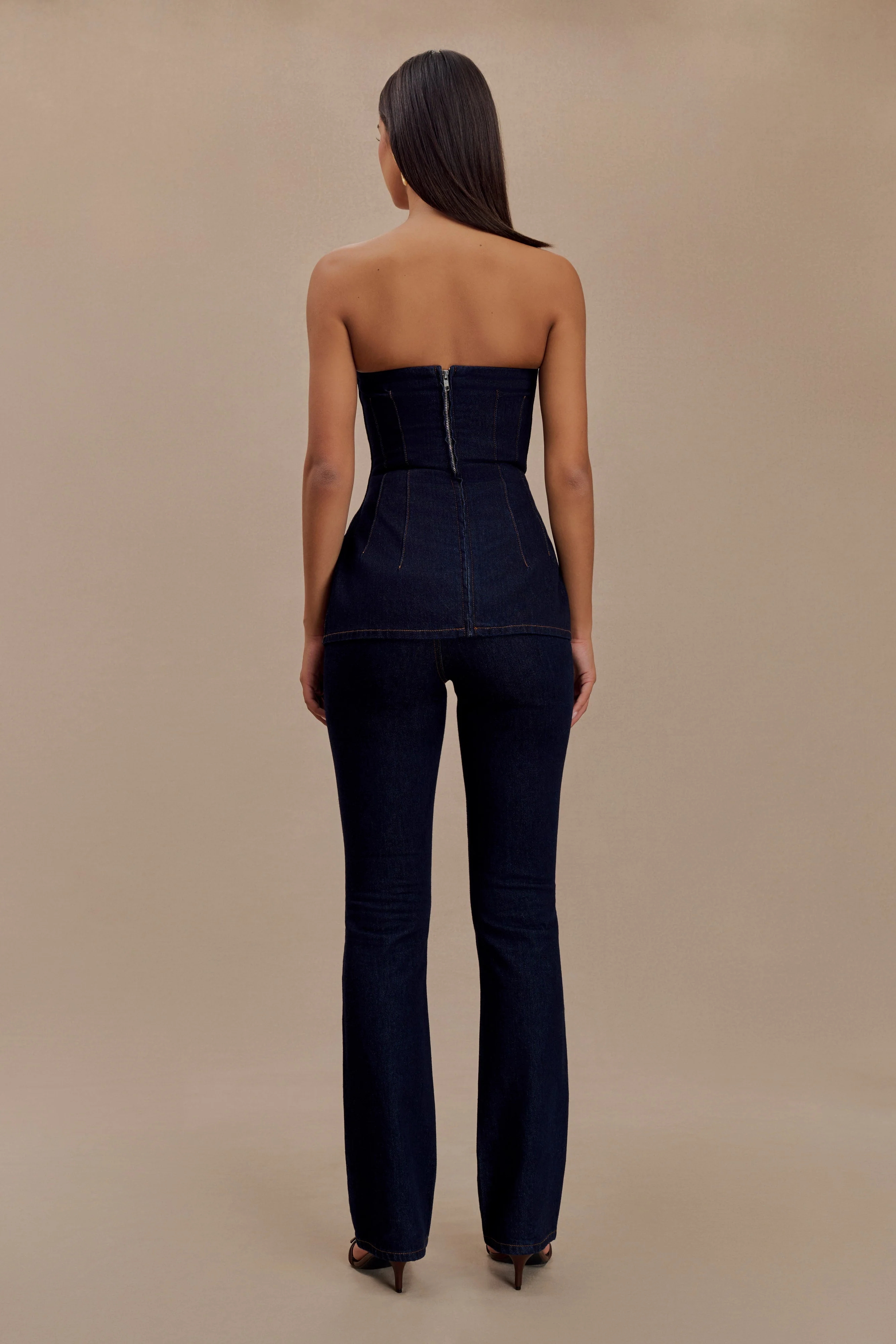 Madelyn Strapless Longline Denim Top - Indigo Blue - Image 7