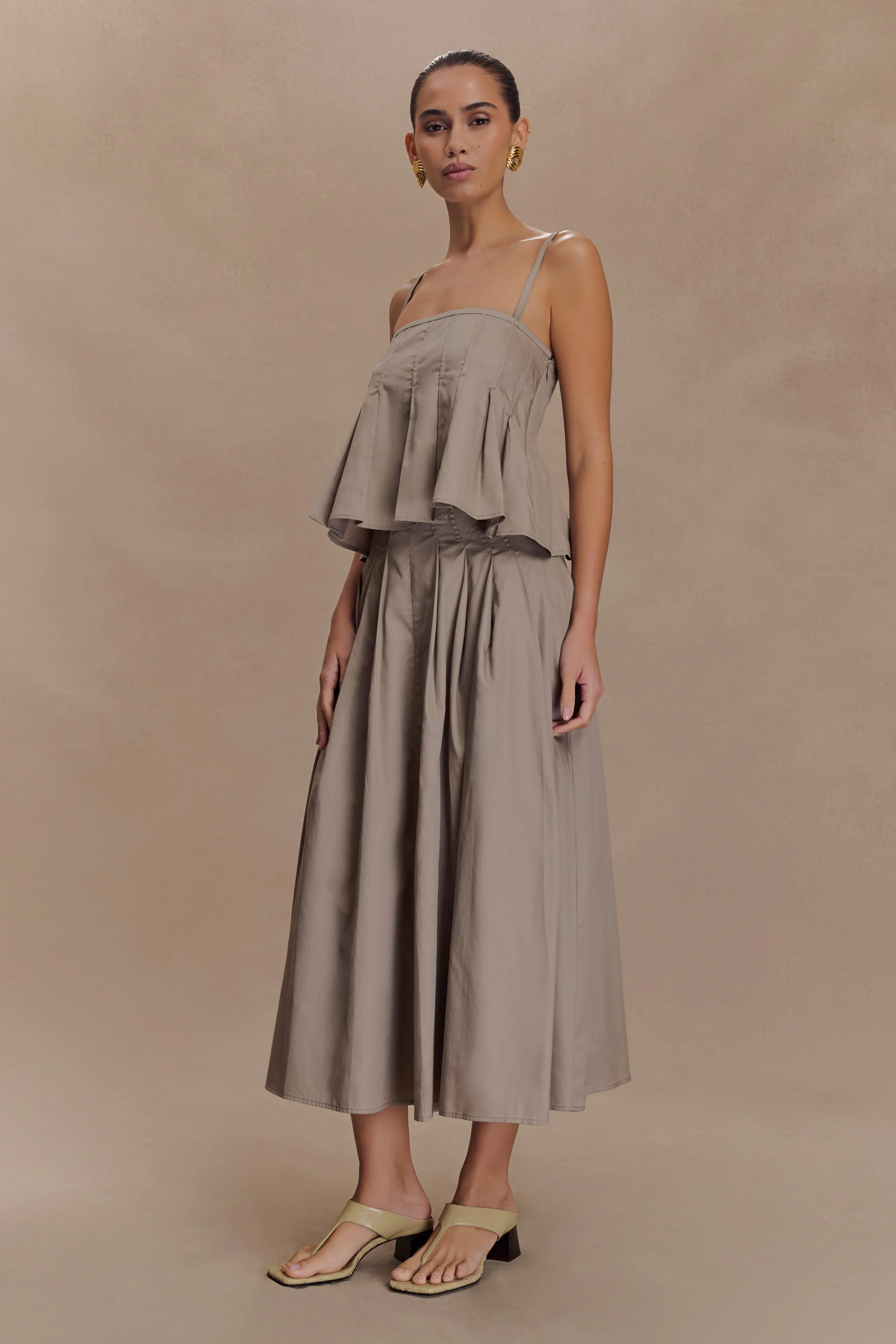 Mae A-Line Midi Skirt - Pebble Brown - Image 6