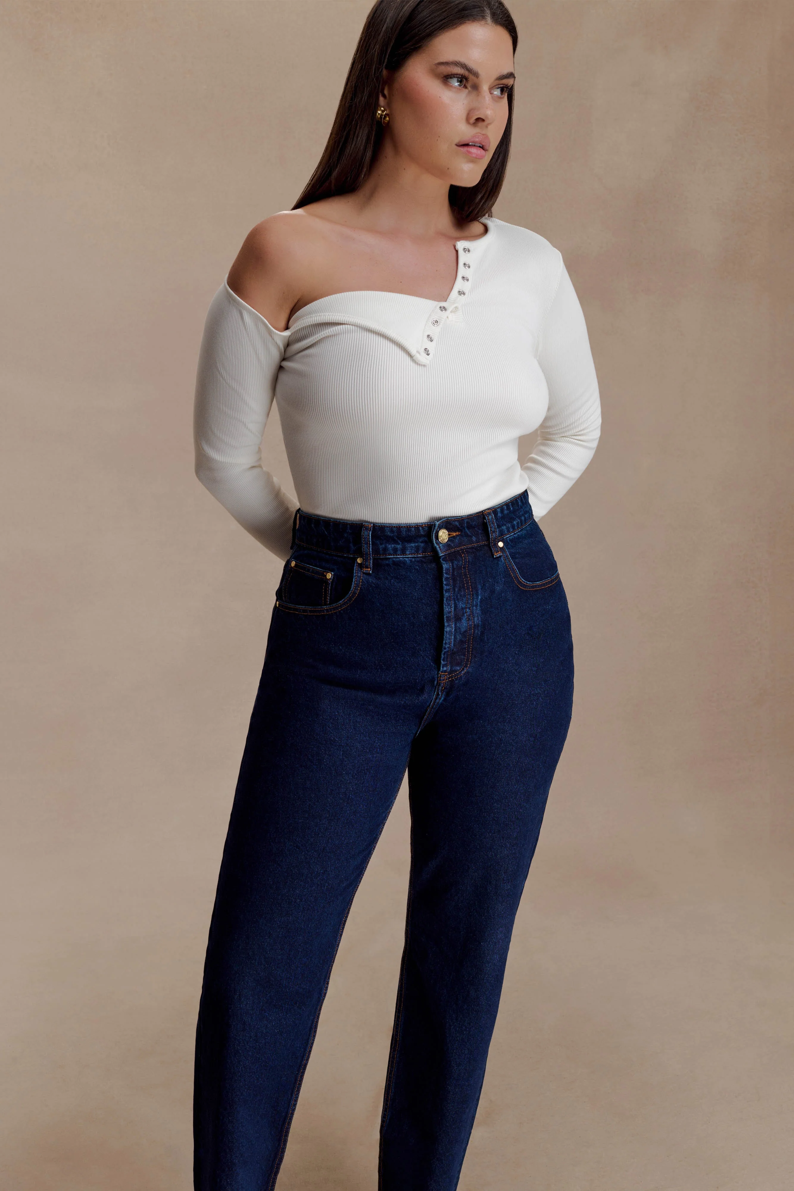 Maelle Off Shoulder Long Sleeve Top - Ivory - Image 7