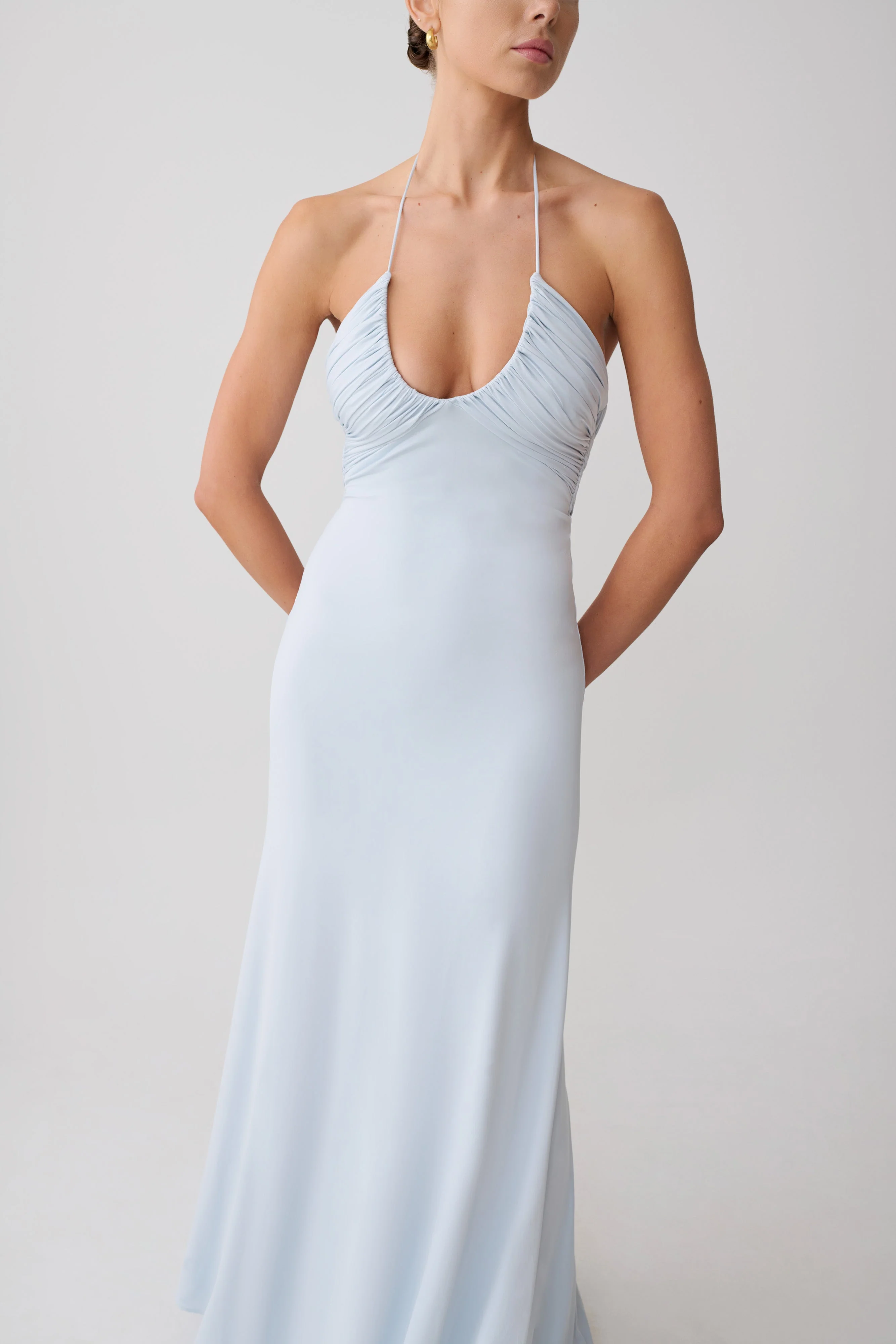 Maely Gathered Slinky Maxi Dress - Pale Blue - Image 6