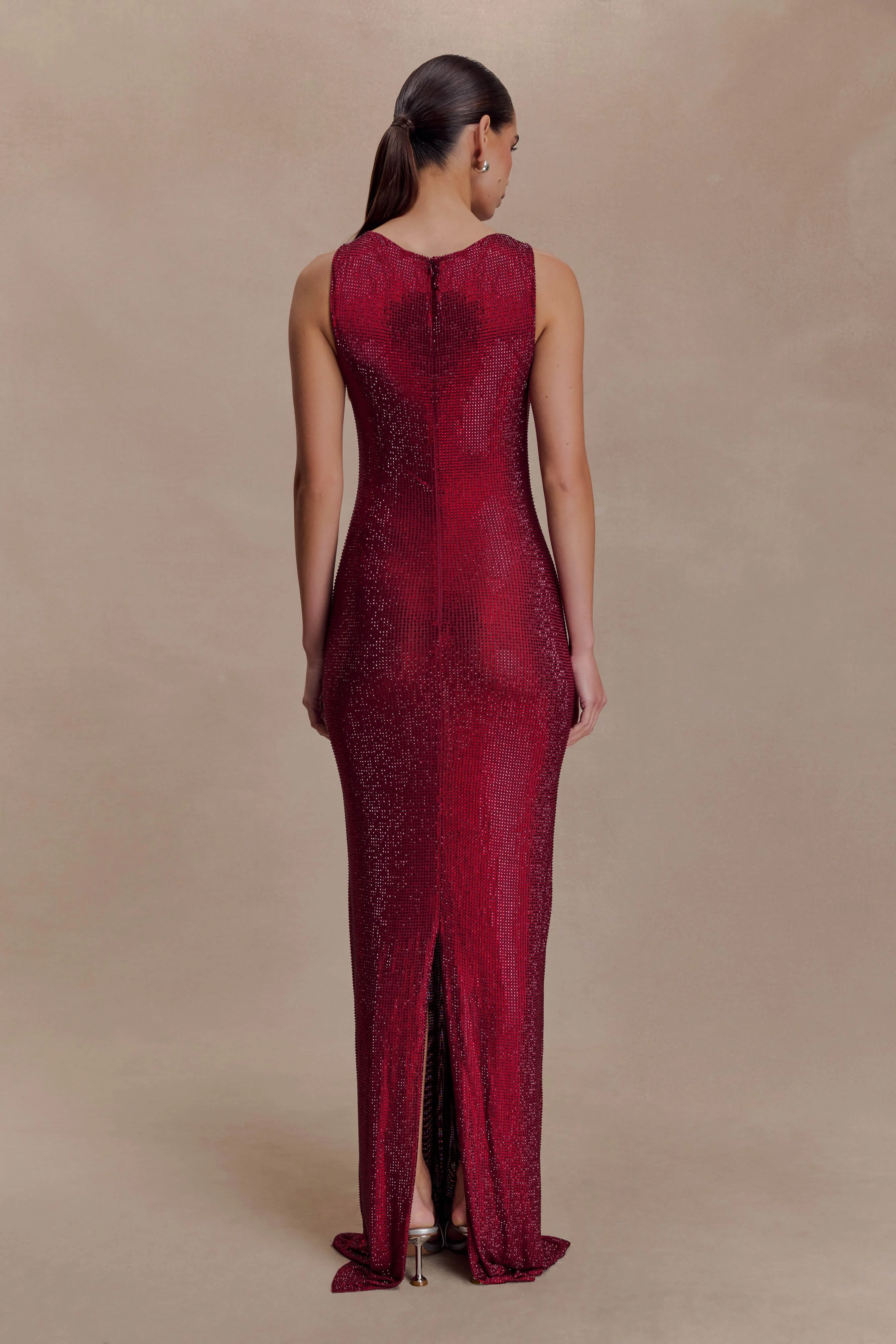 Magnolia Sleeveless Diamante Maxi Dress - Wine - Image 2