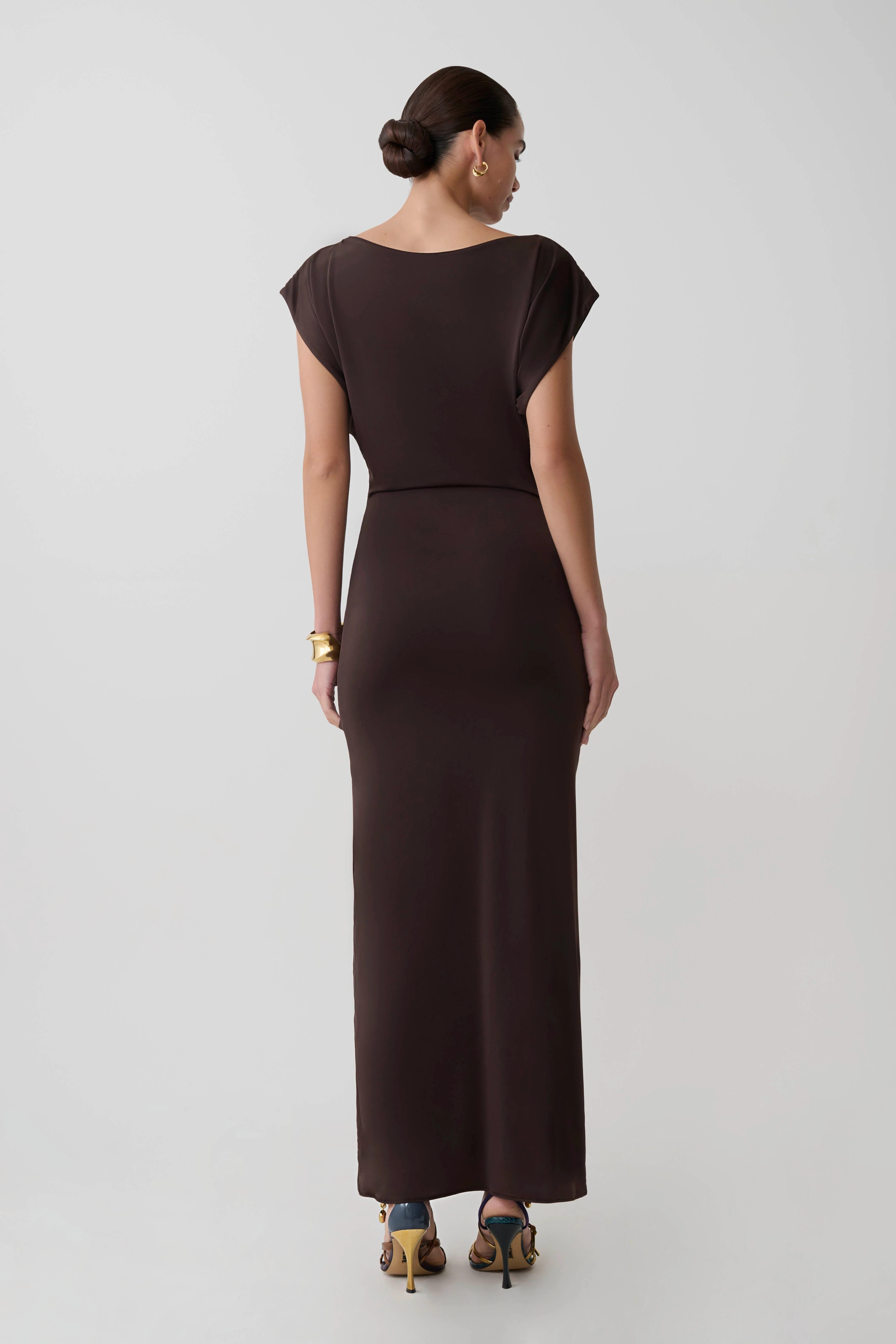 Maiara Shortsleeve Slinky Tie Maxi Dress - Chocolate - Image 2