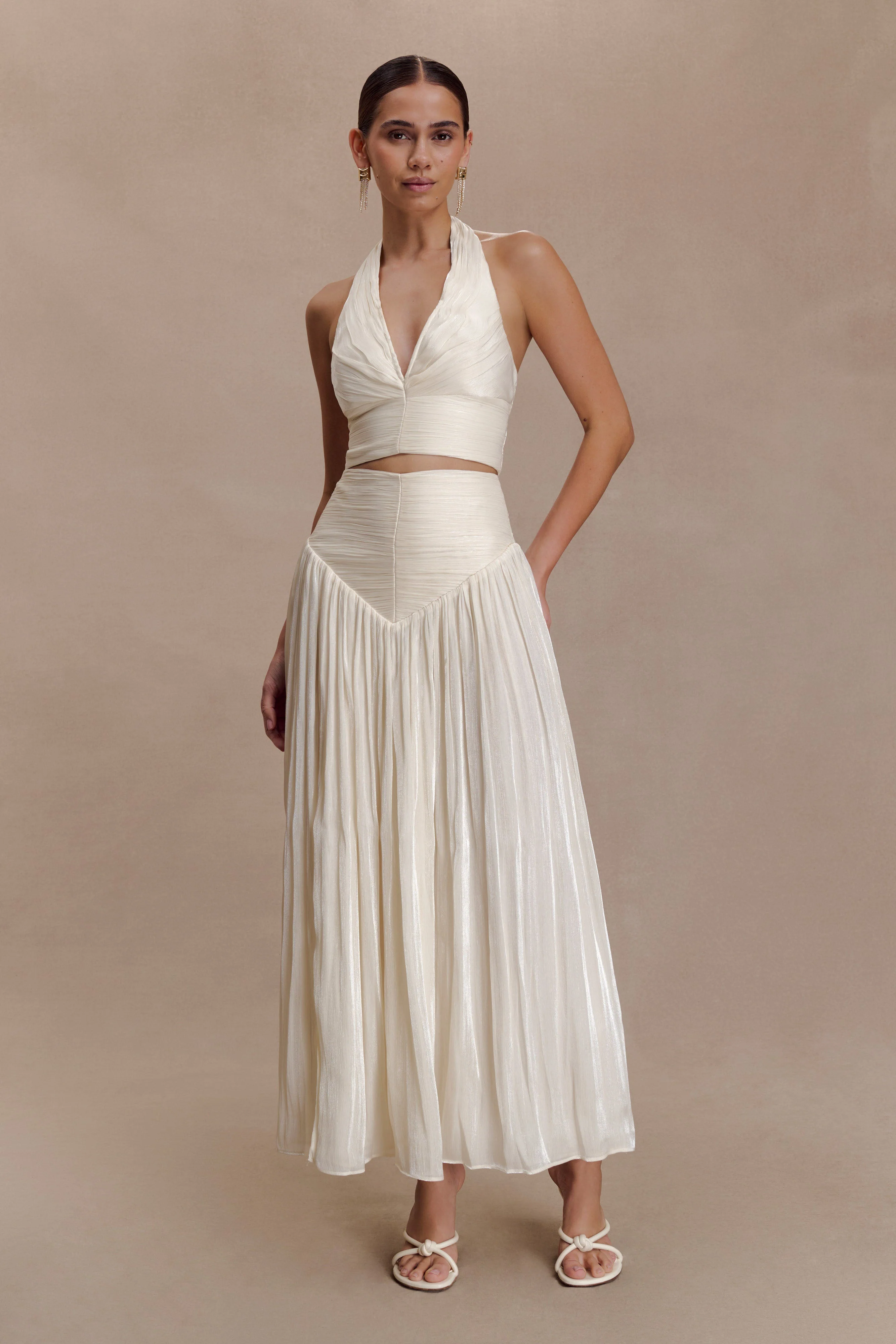 Makena Gathered V Neck Top - Opal White - Image 5