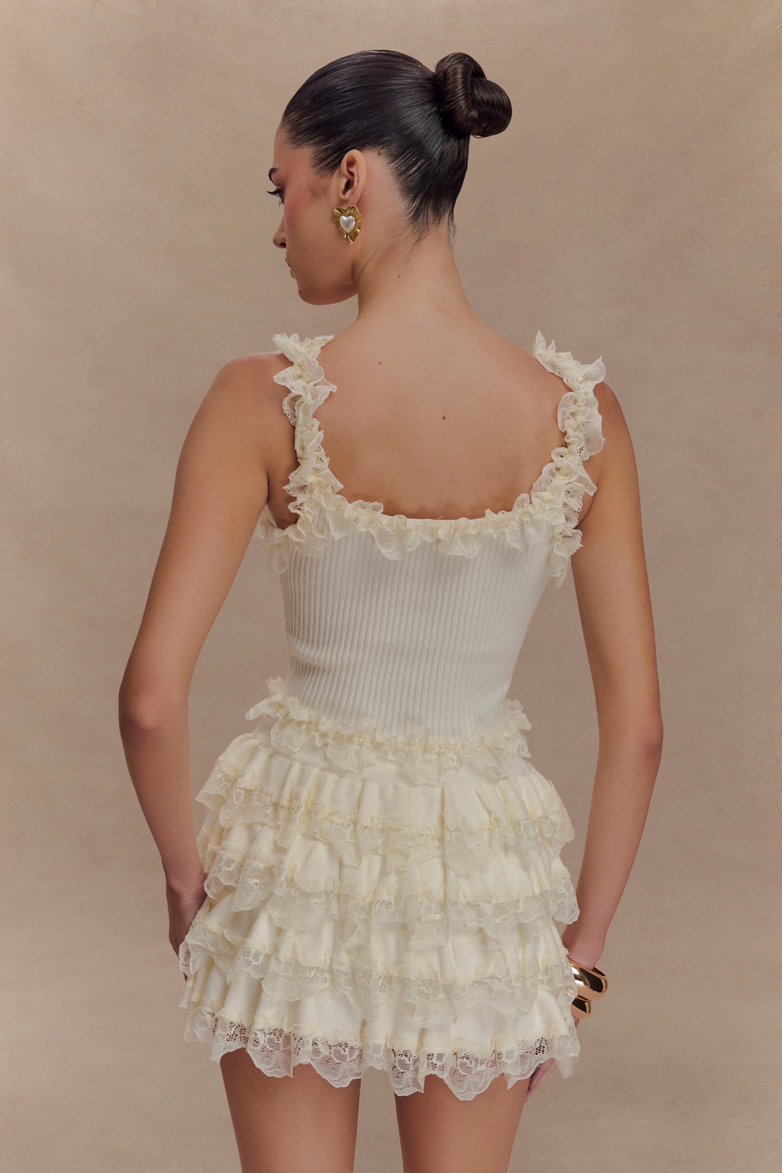 Margaret Lace Ruffle Mini Skort - Cream - Image 4