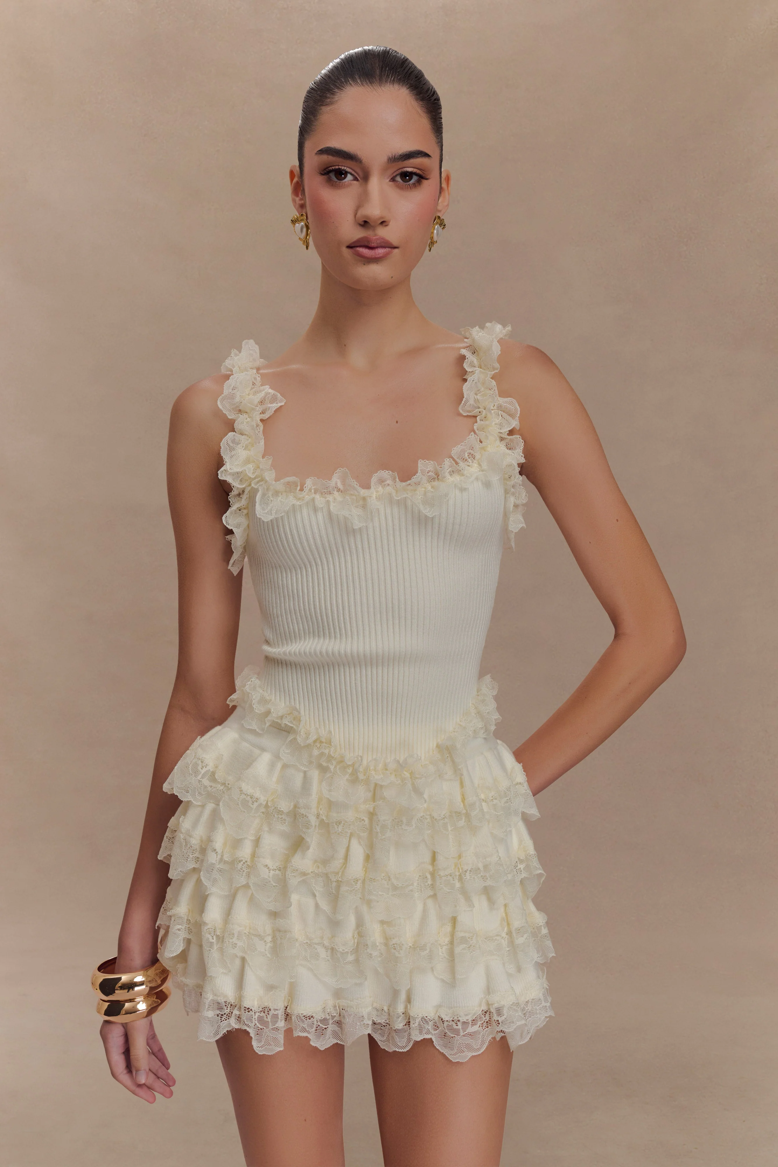 Margaret Lace Ruffle Mini Skort - Cream - Image 6
