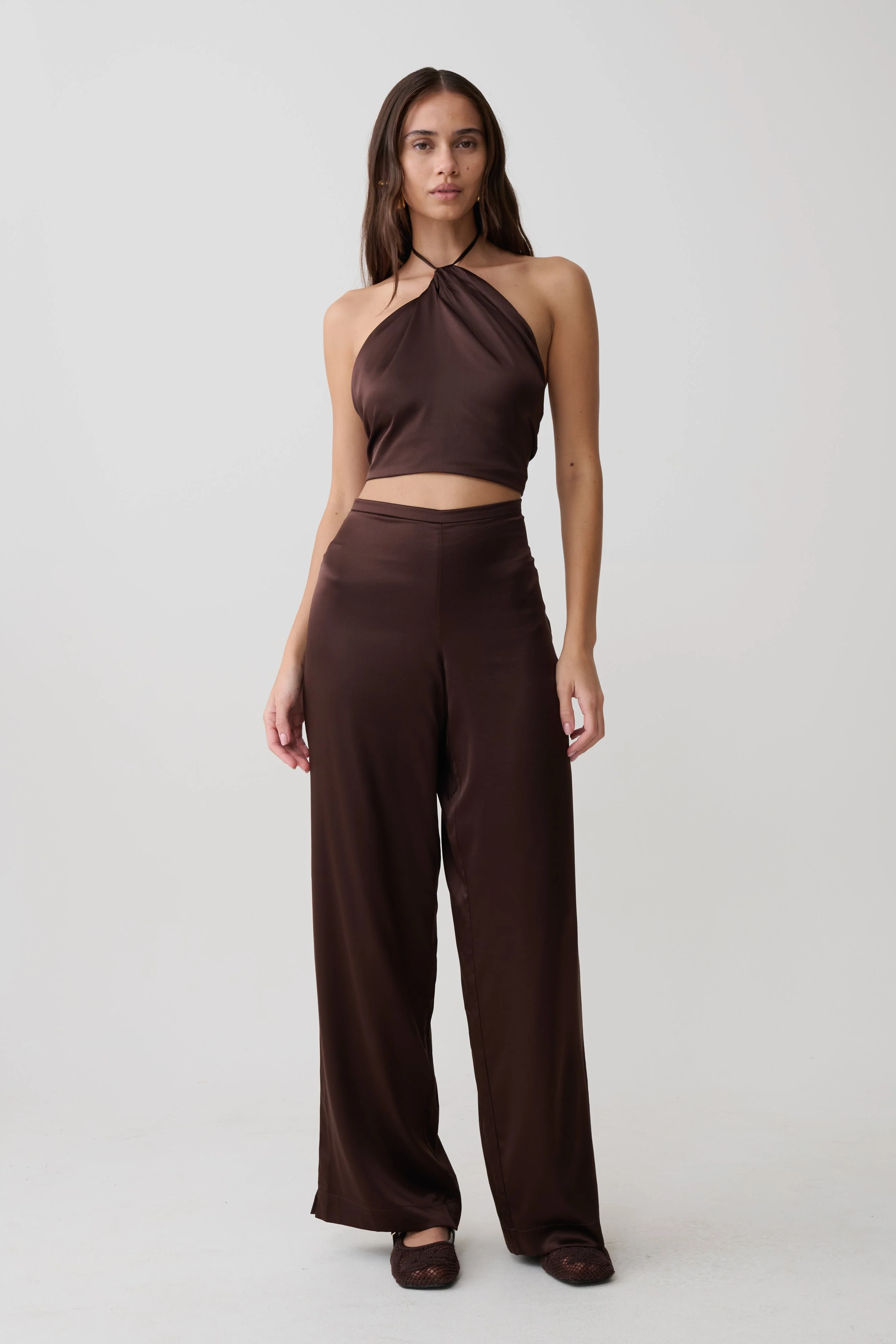 Mariana Halter Silk Blend Sleeveless Top - Dark Chocolate - Image 7