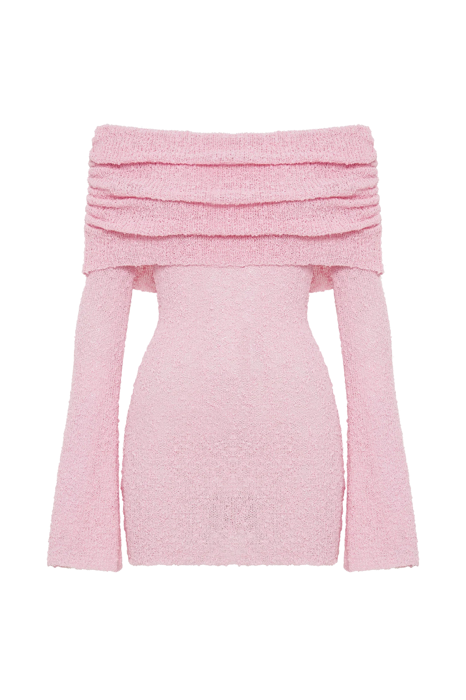 Marisol Off Shoulder Boucle Mini Dress - Baby Pink - Image 7