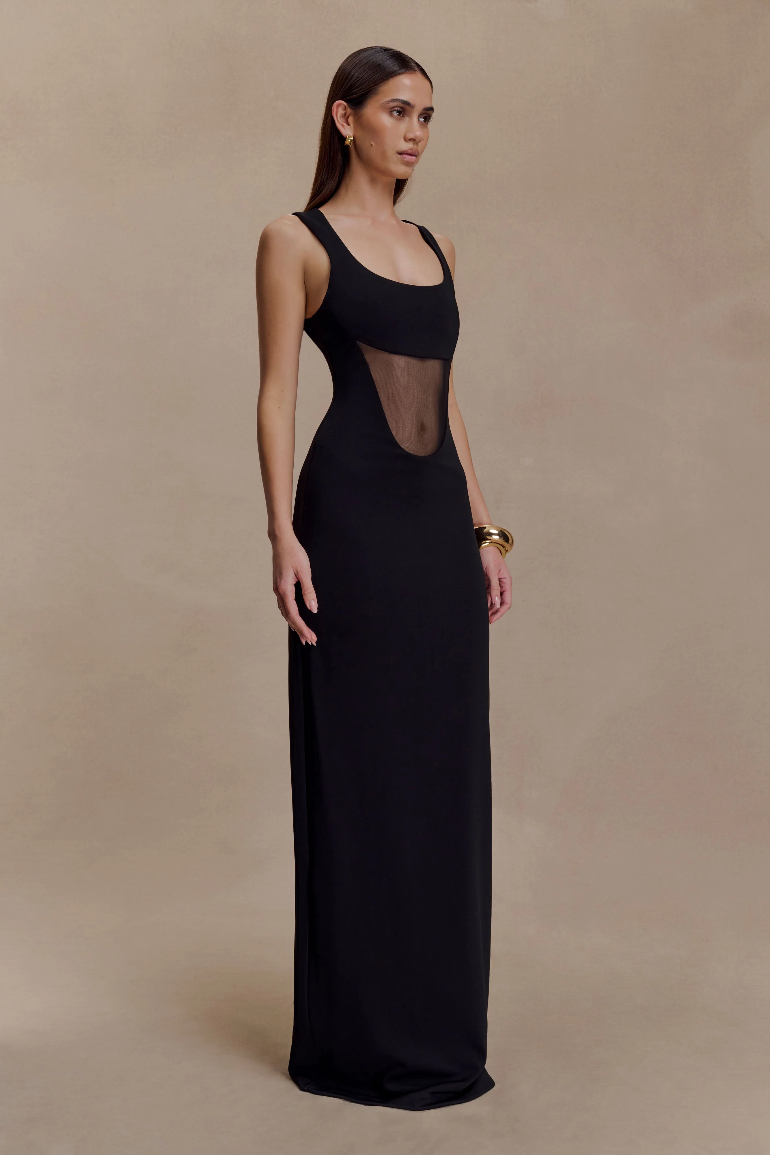 Marlon Crepe And Mesh Maxi Dress - Black - Image 4