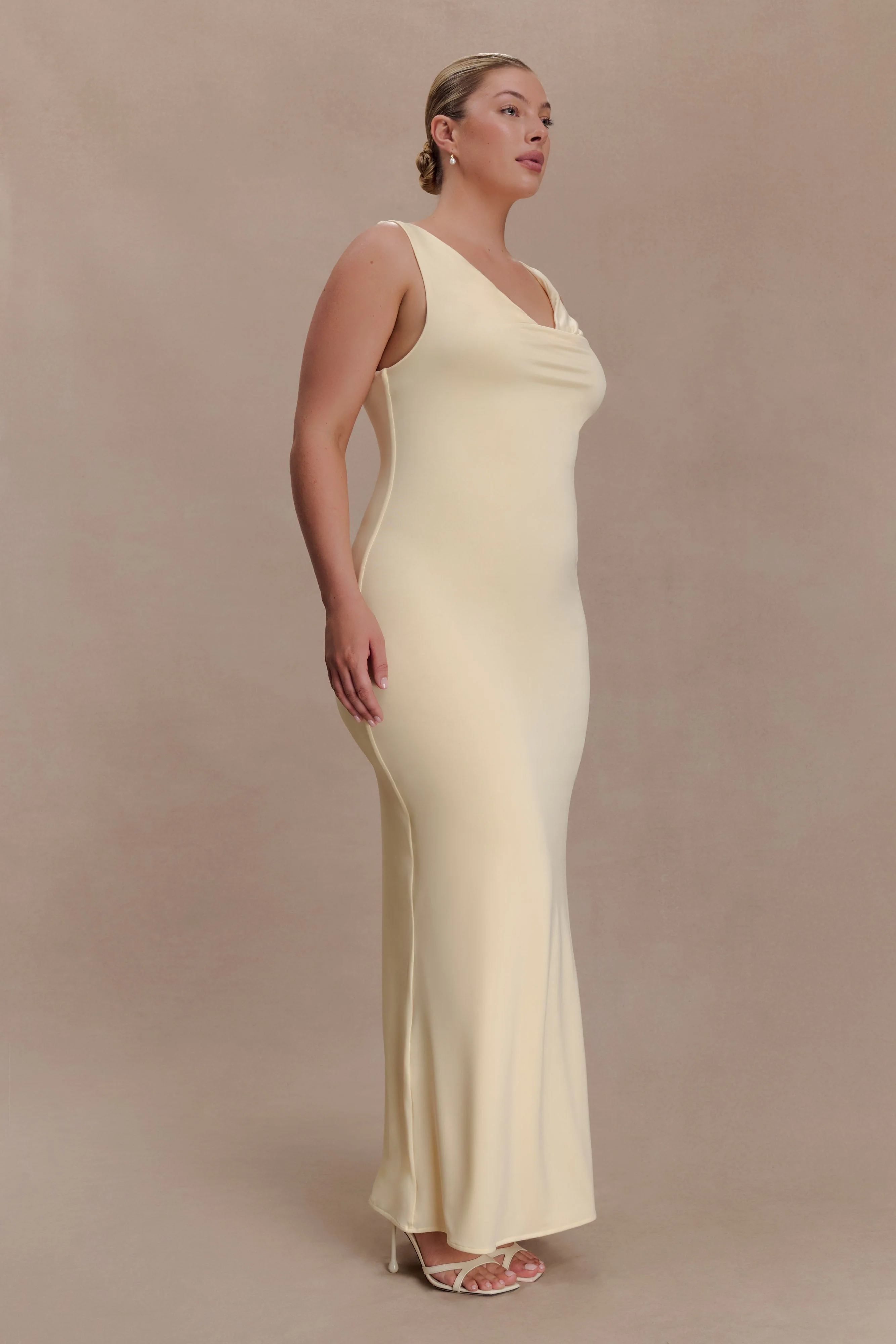 Marta Slinky Cowl Maxi Dress - Lemon - Image 8