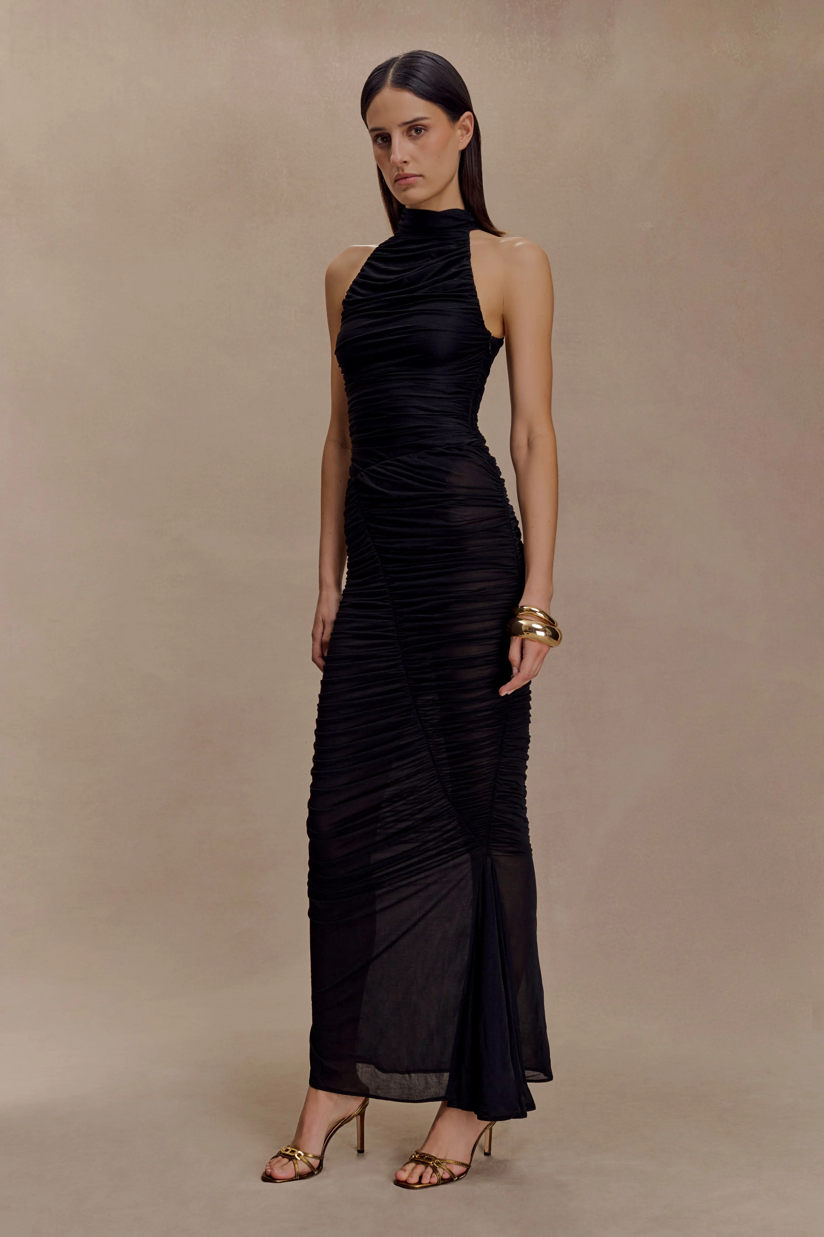 Matilda Ruched Mesh Maxi Skirt - Black - Image 3