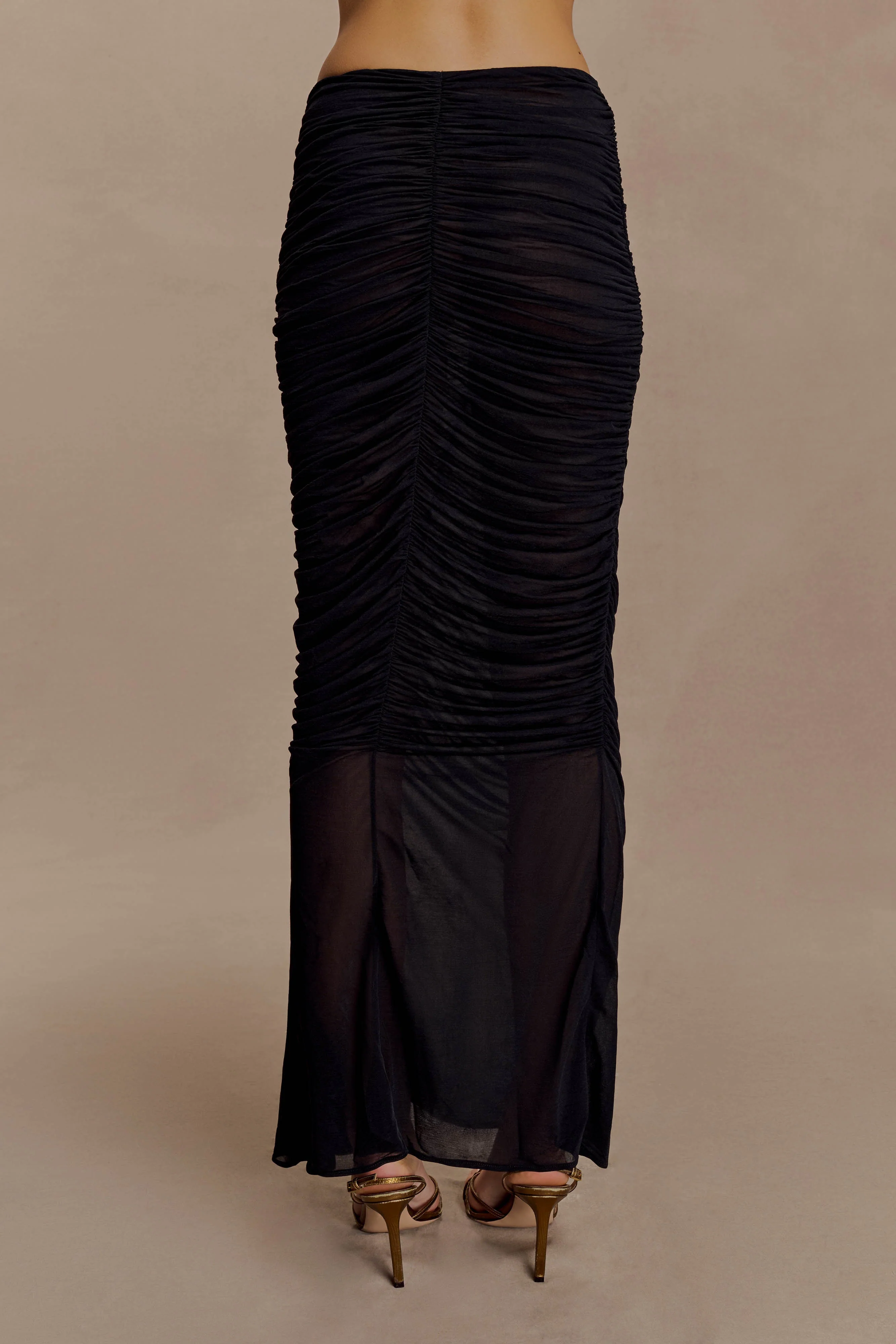 Matilda Ruched Mesh Maxi Skirt - Black - Image 5
