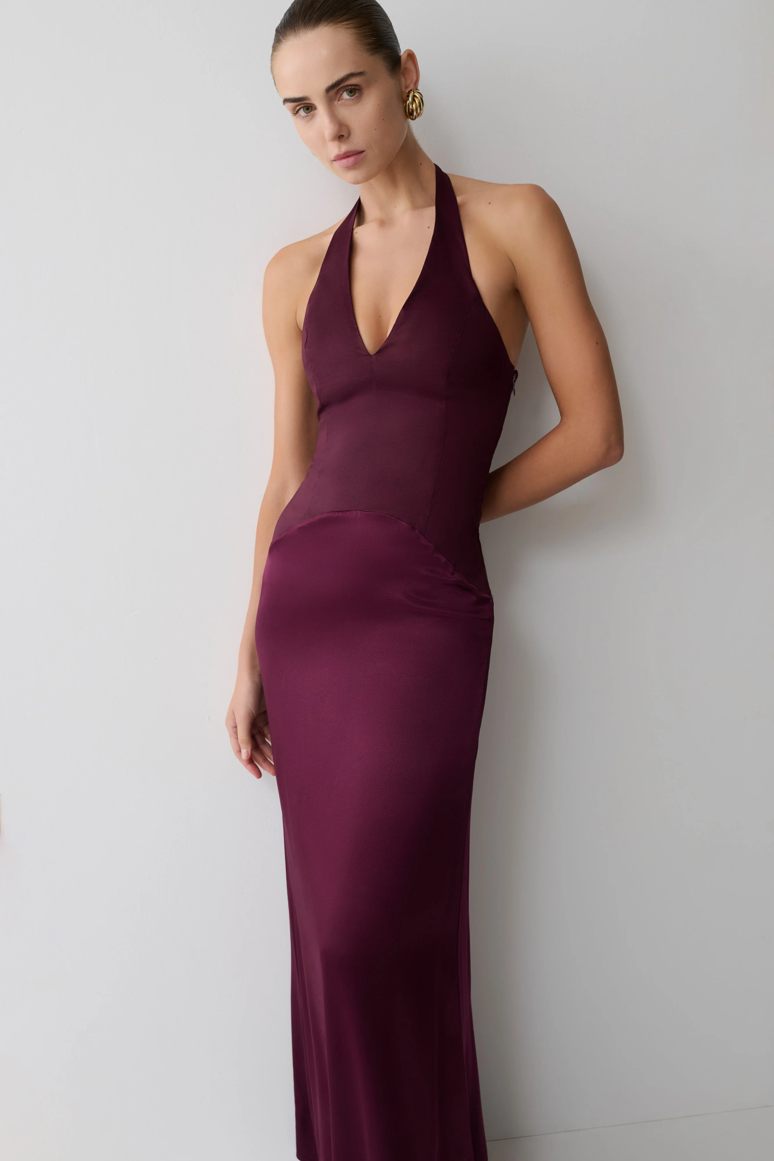 Maura Taffeta And Satin Maxi Dress - Wine - Image 4
