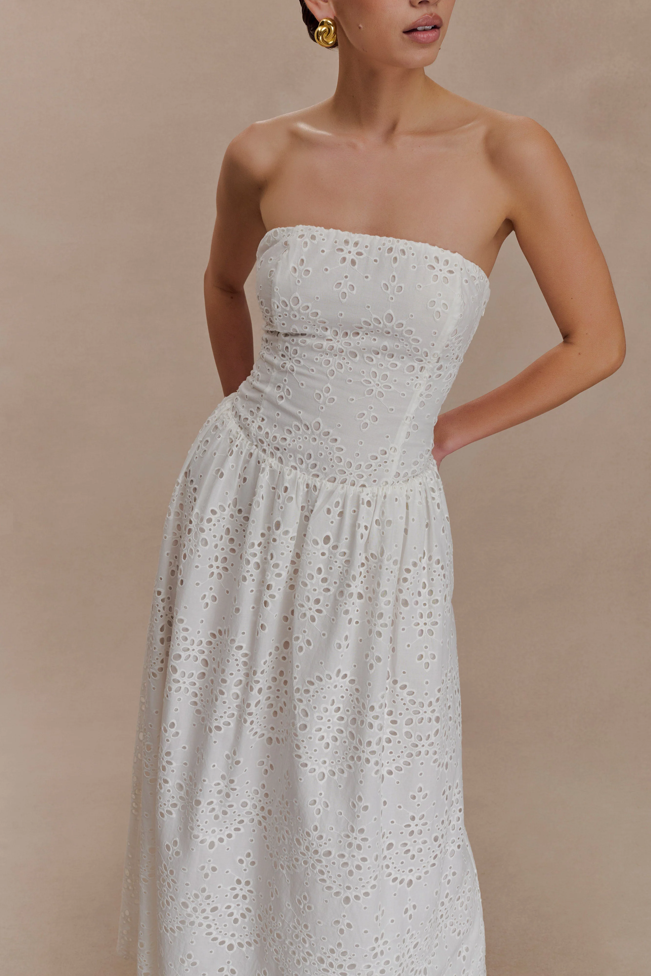 Maureen Broderie Strapless Maxi Dress - White - Image 3