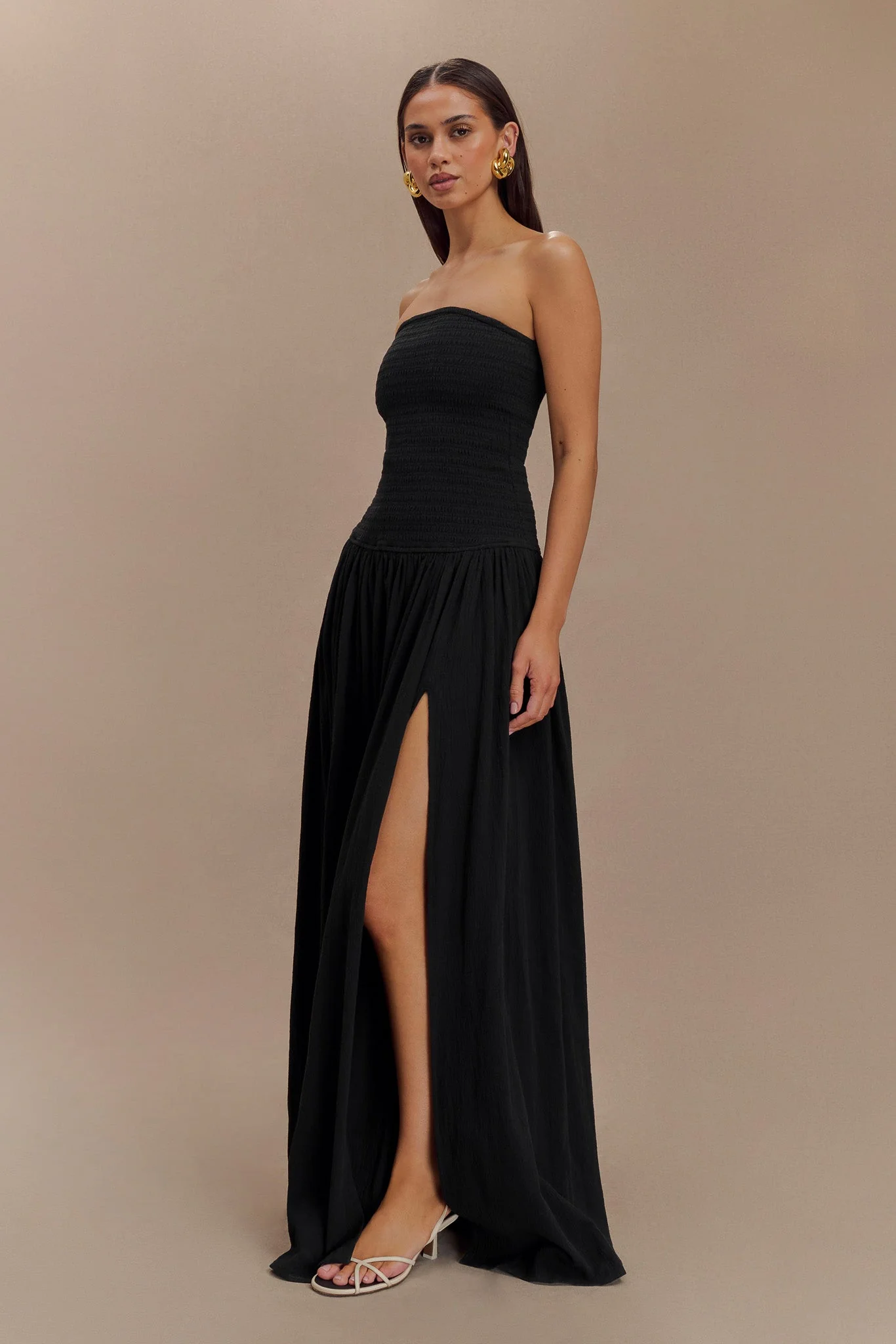 Maureen Cotton Shirring Maxi Dress - Black - Image 5
