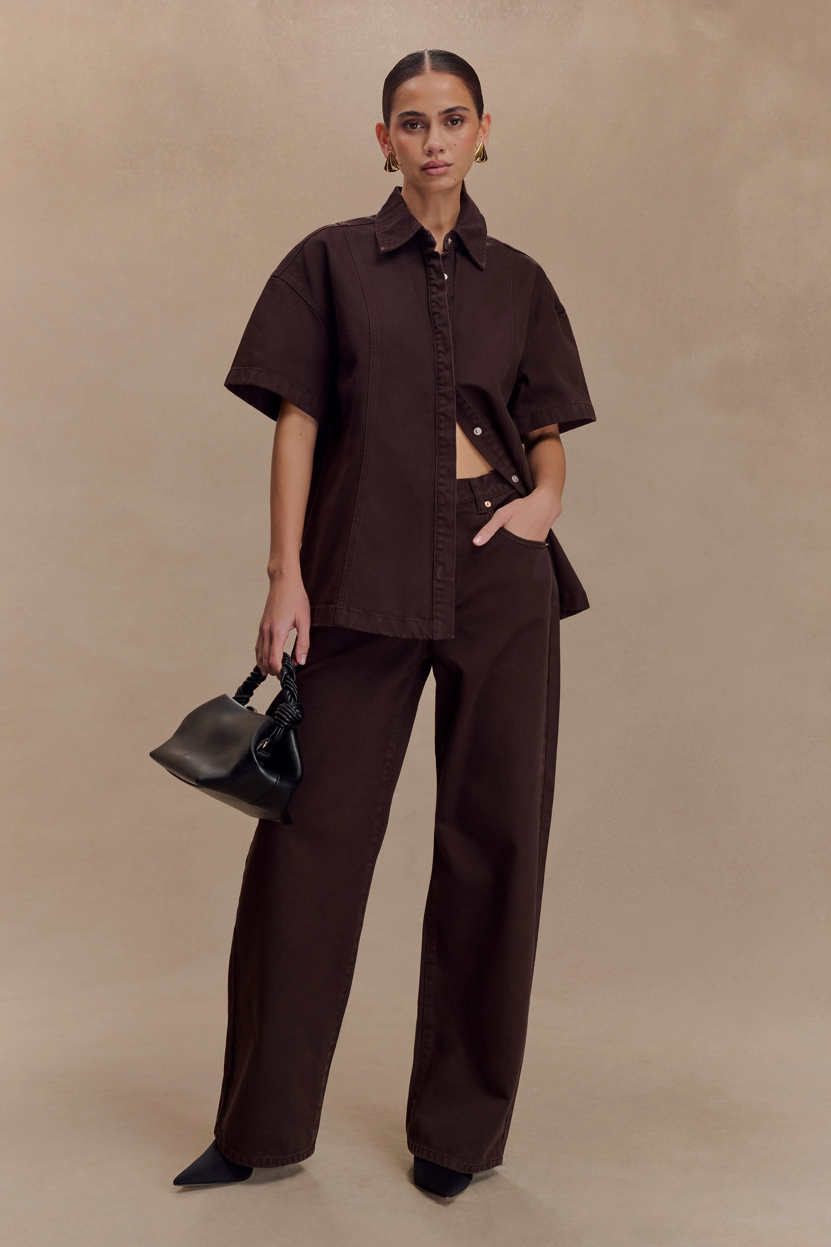 Maya Oversized Denim Shirt - Chocolate - Image 4