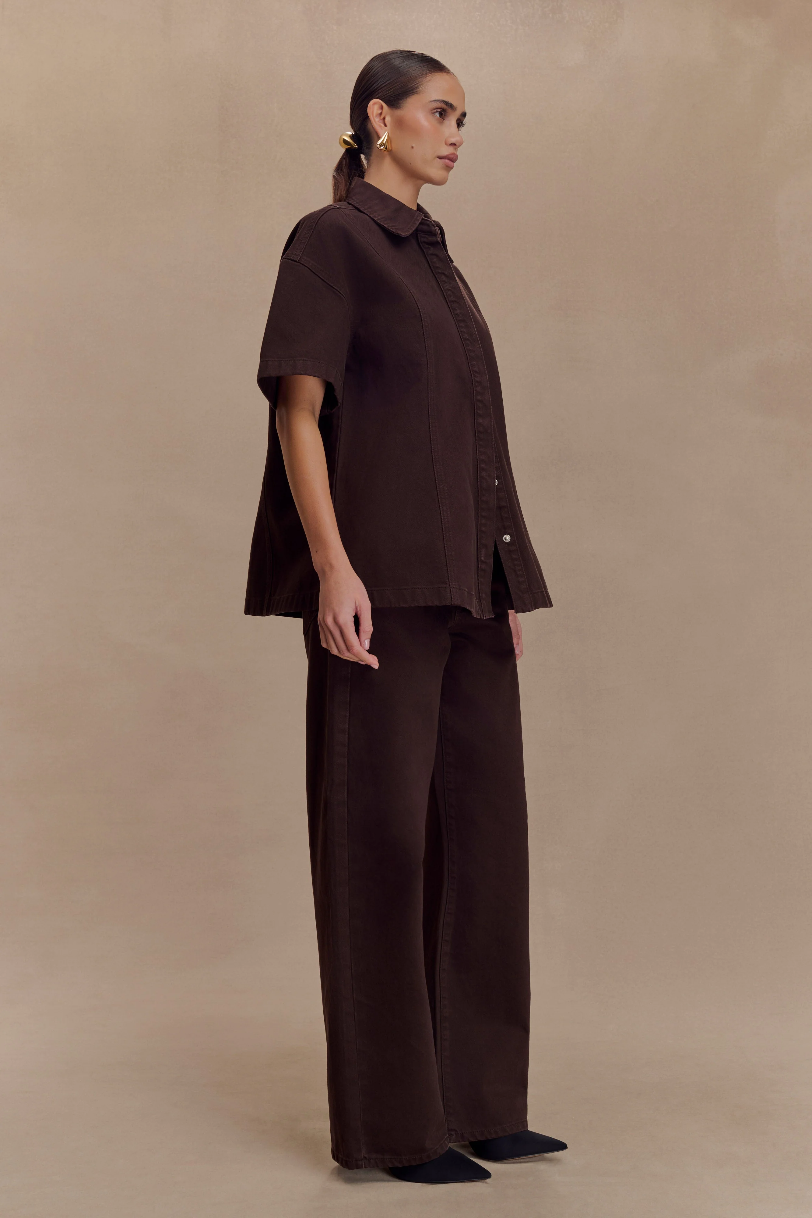 Maya Oversized Denim Shirt - Chocolate - Image 5