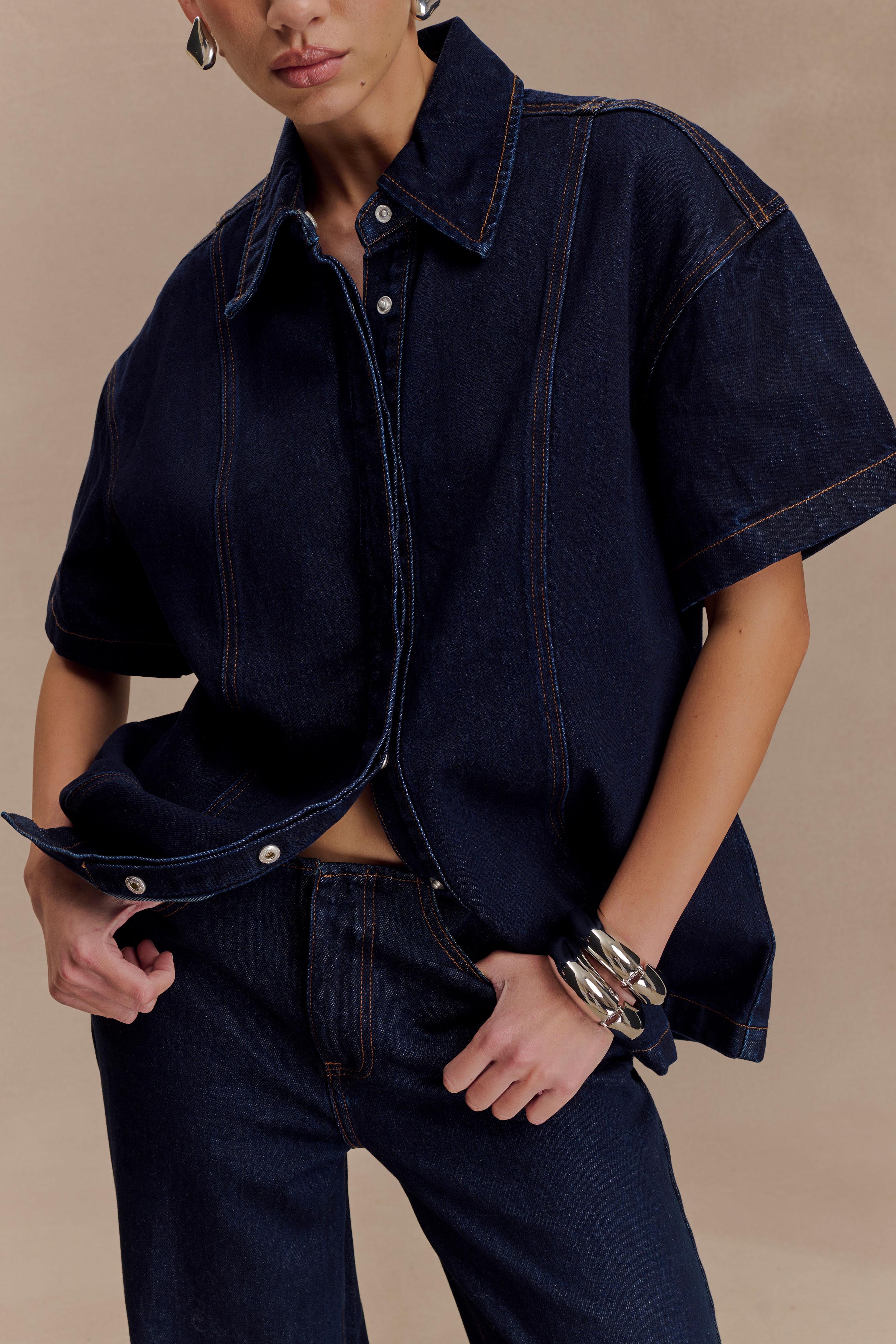 Maya Oversized Denim Shirt - Indigo Blue - Image 3