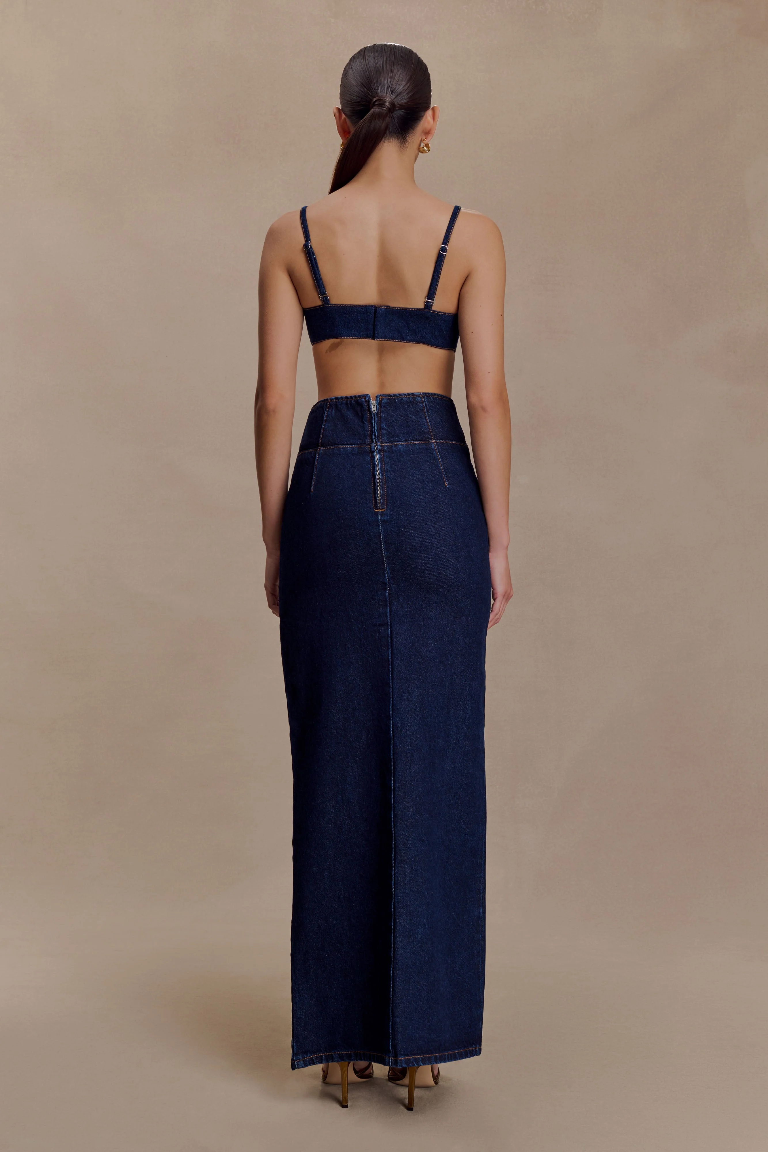 Maylena High Rise Denim Maxi Skirt - Indigo Blue - Image 2