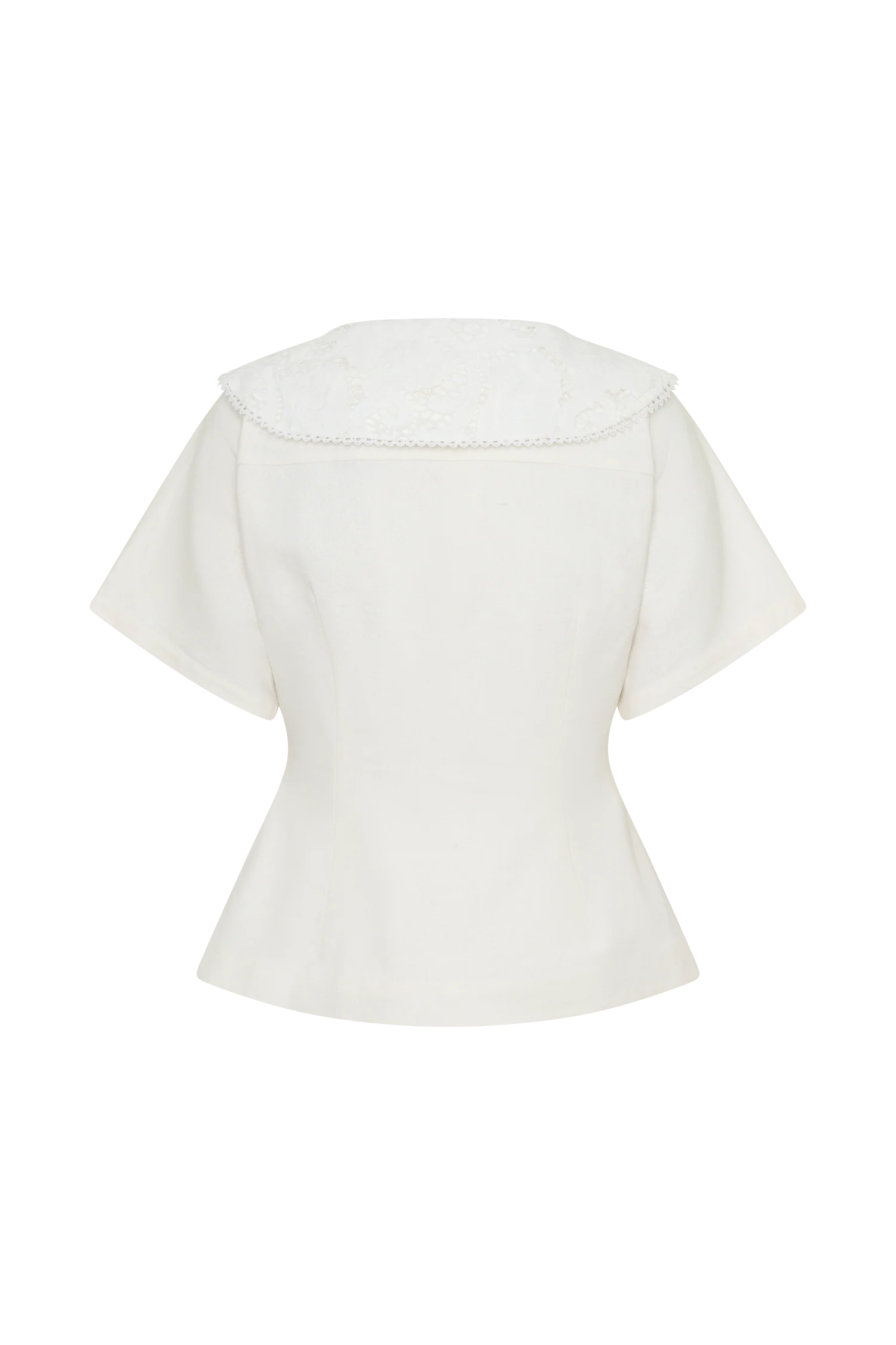 Melody Short Sleeve Shirt With Lace Collar - White - Image 10