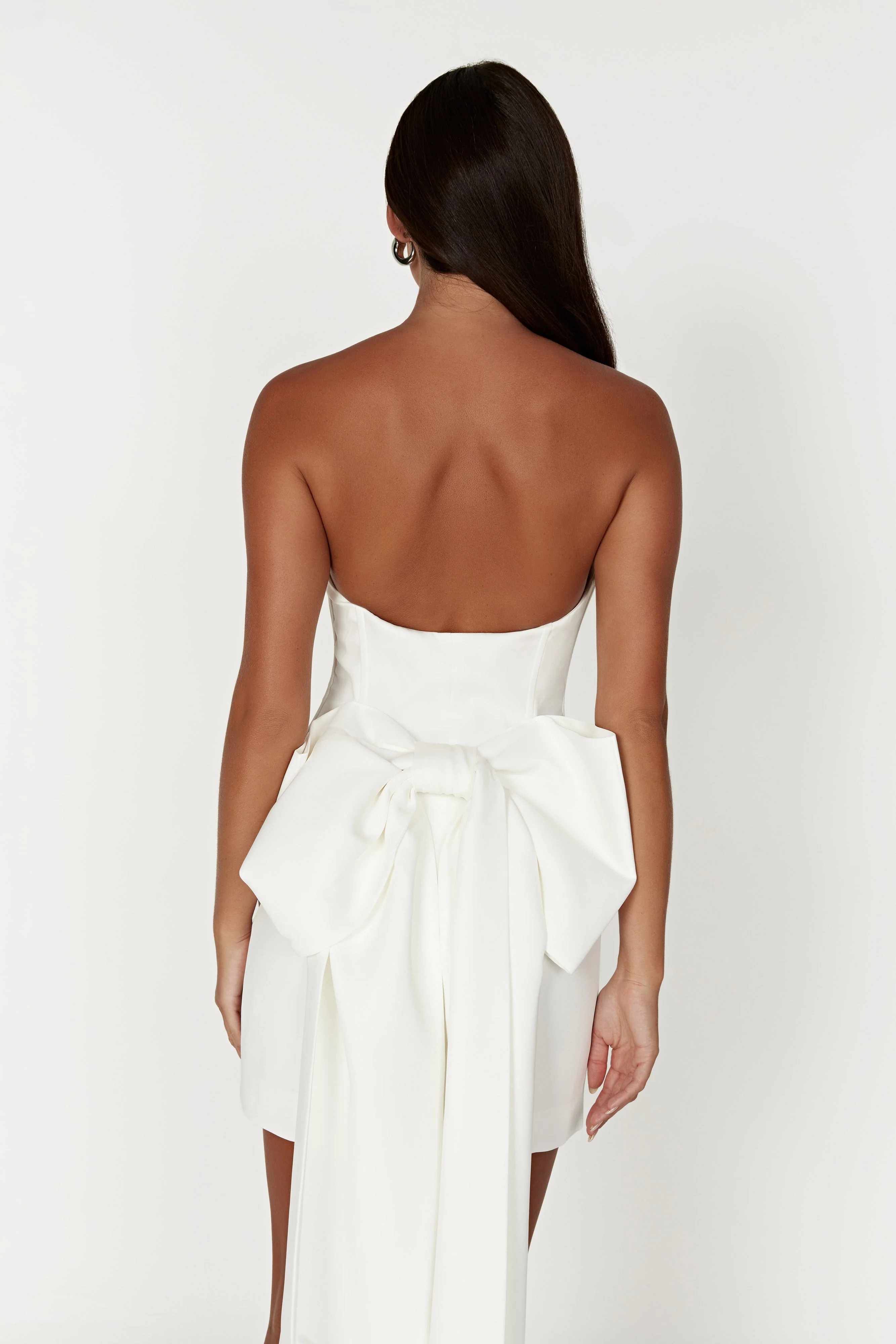 Meredith Strapless Bow Mini Dress - White - Image 9