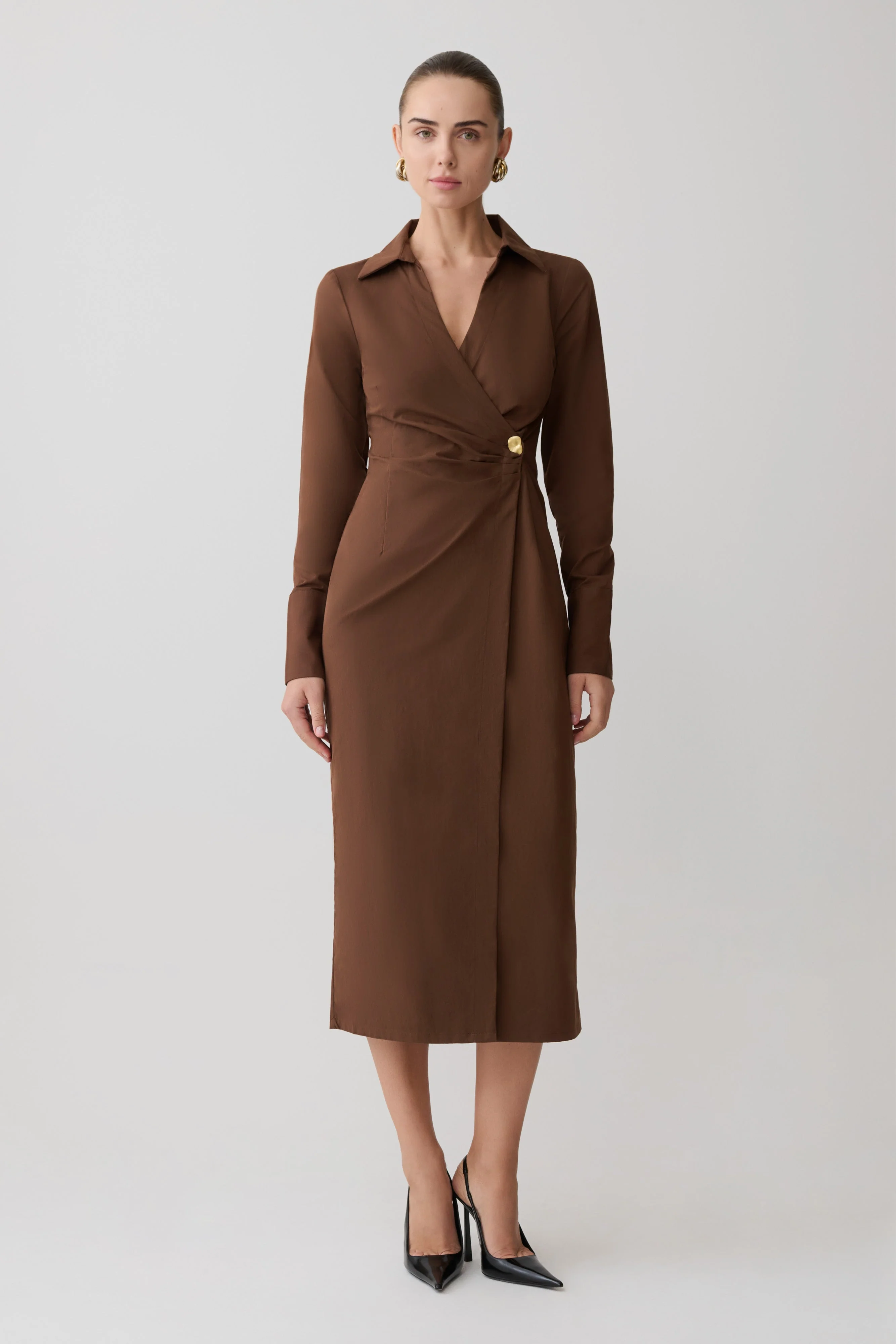 Mikaila Asymmetric Shirt Dress - Dark Chocolate - Image 3