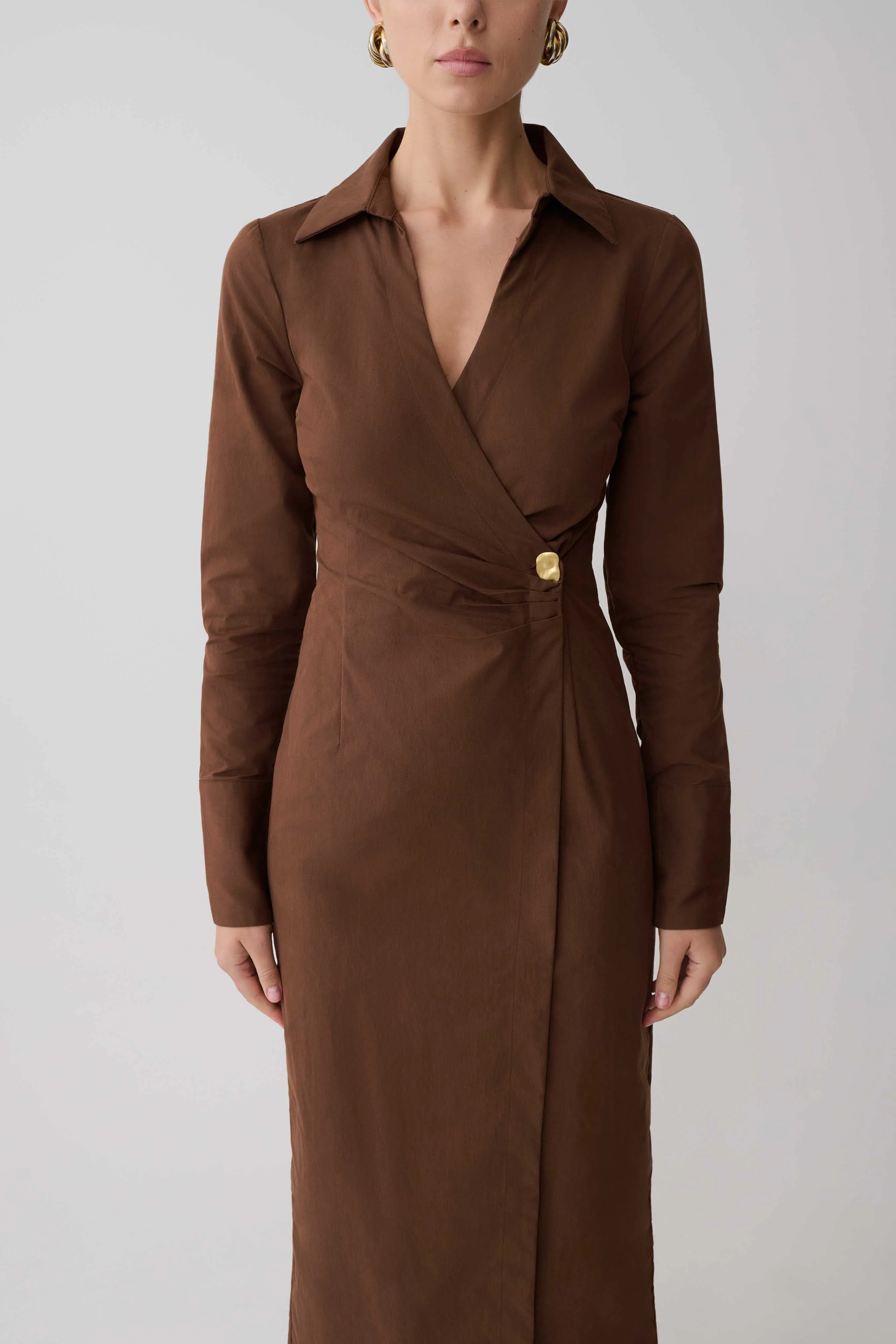 Mikaila Asymmetric Shirt Dress - Dark Chocolate - Image 6