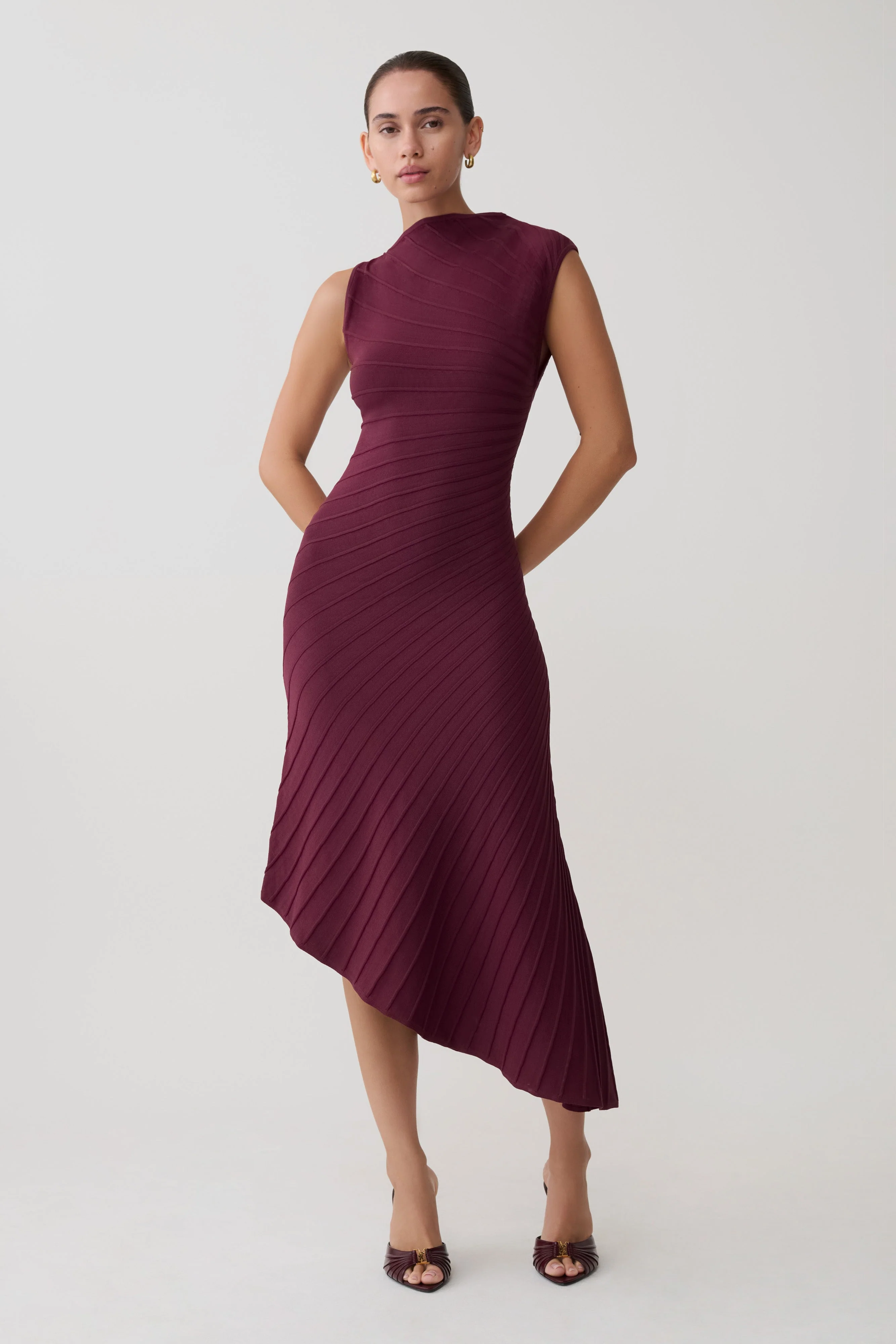 Milasandra Pleated Knit Dress - Plum - Image 7