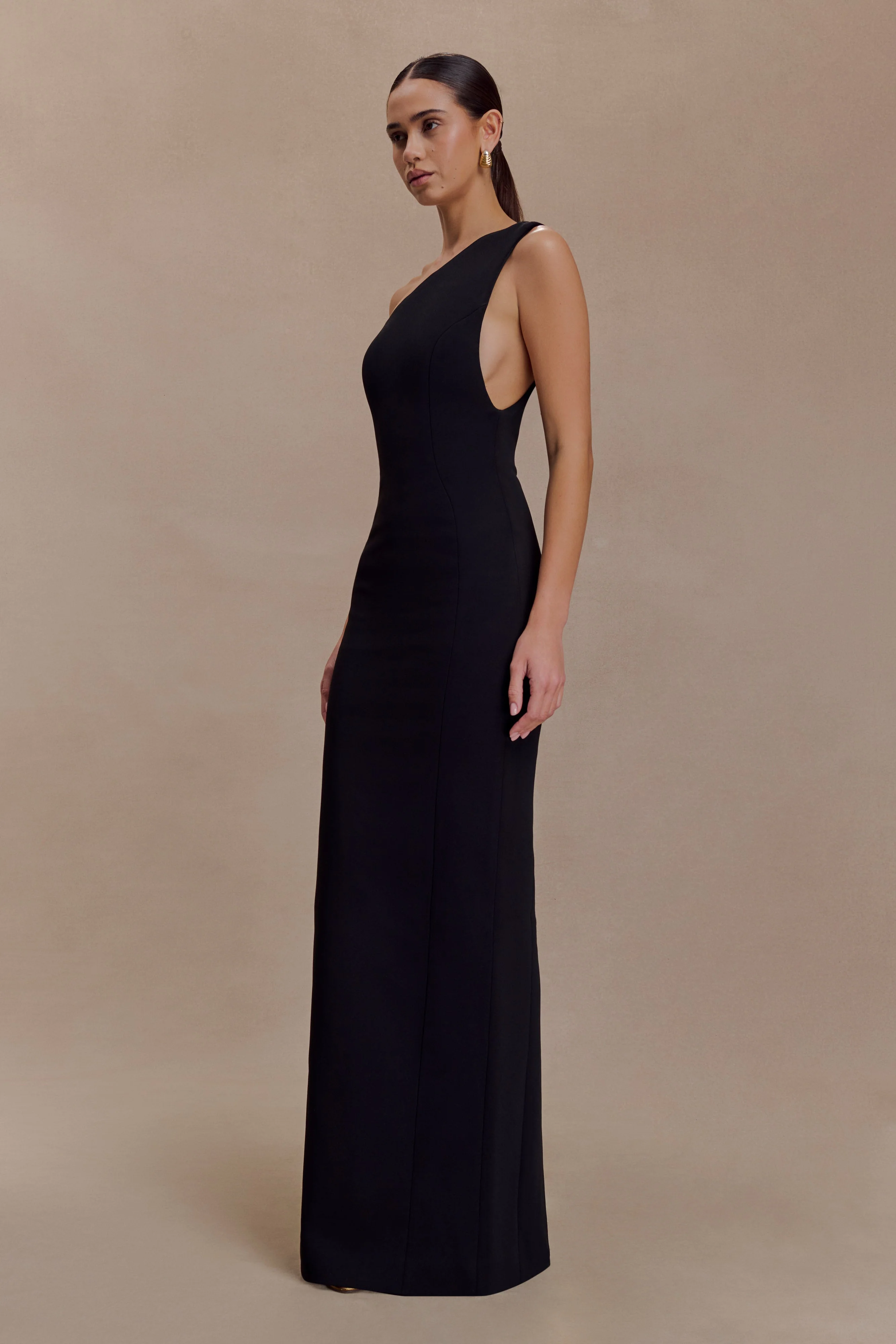 Milena One Shoulder Crepe Maxi Dress - Black - Image 4