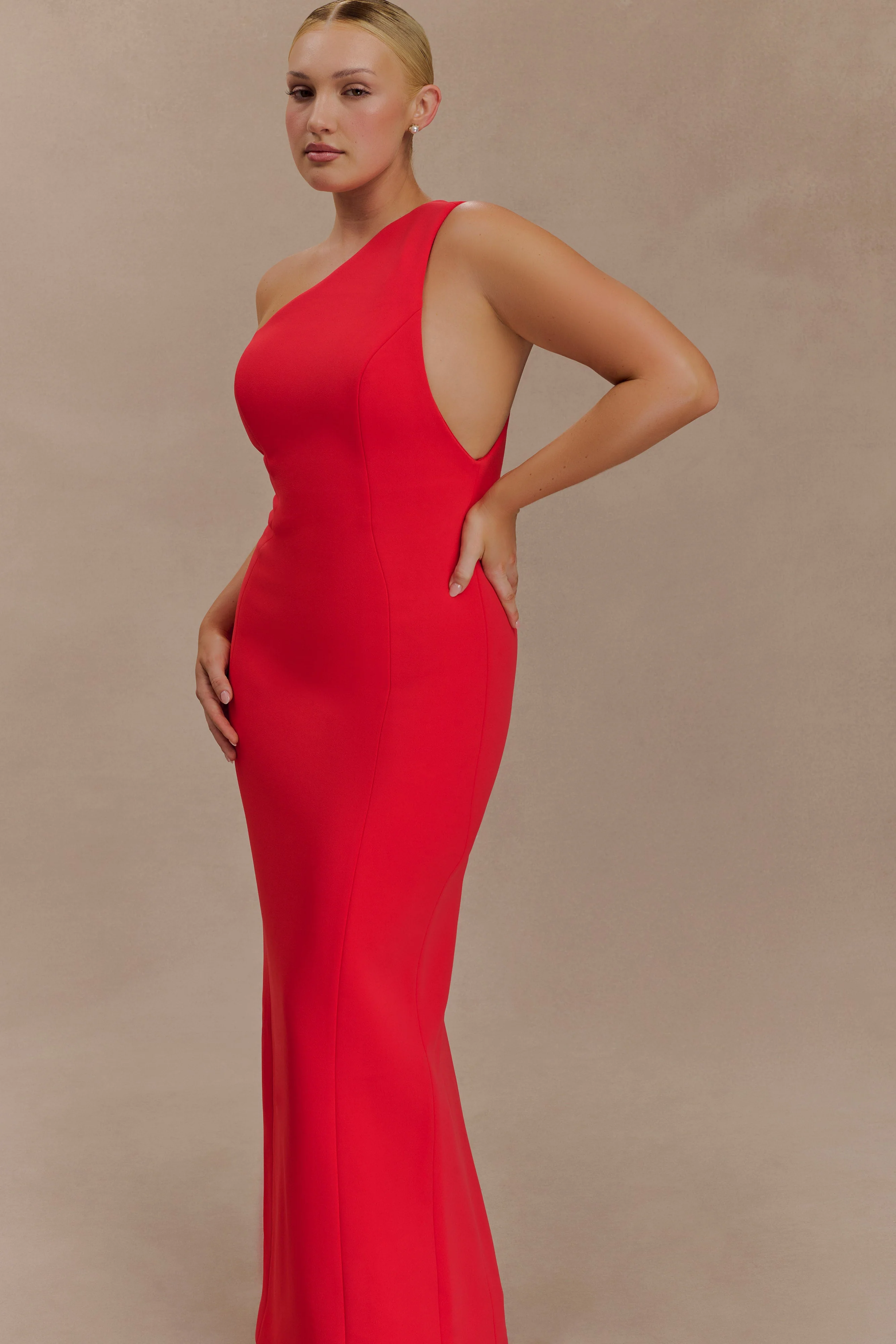 Milena One Shoulder Crepe Maxi Dress - Red - Image 3