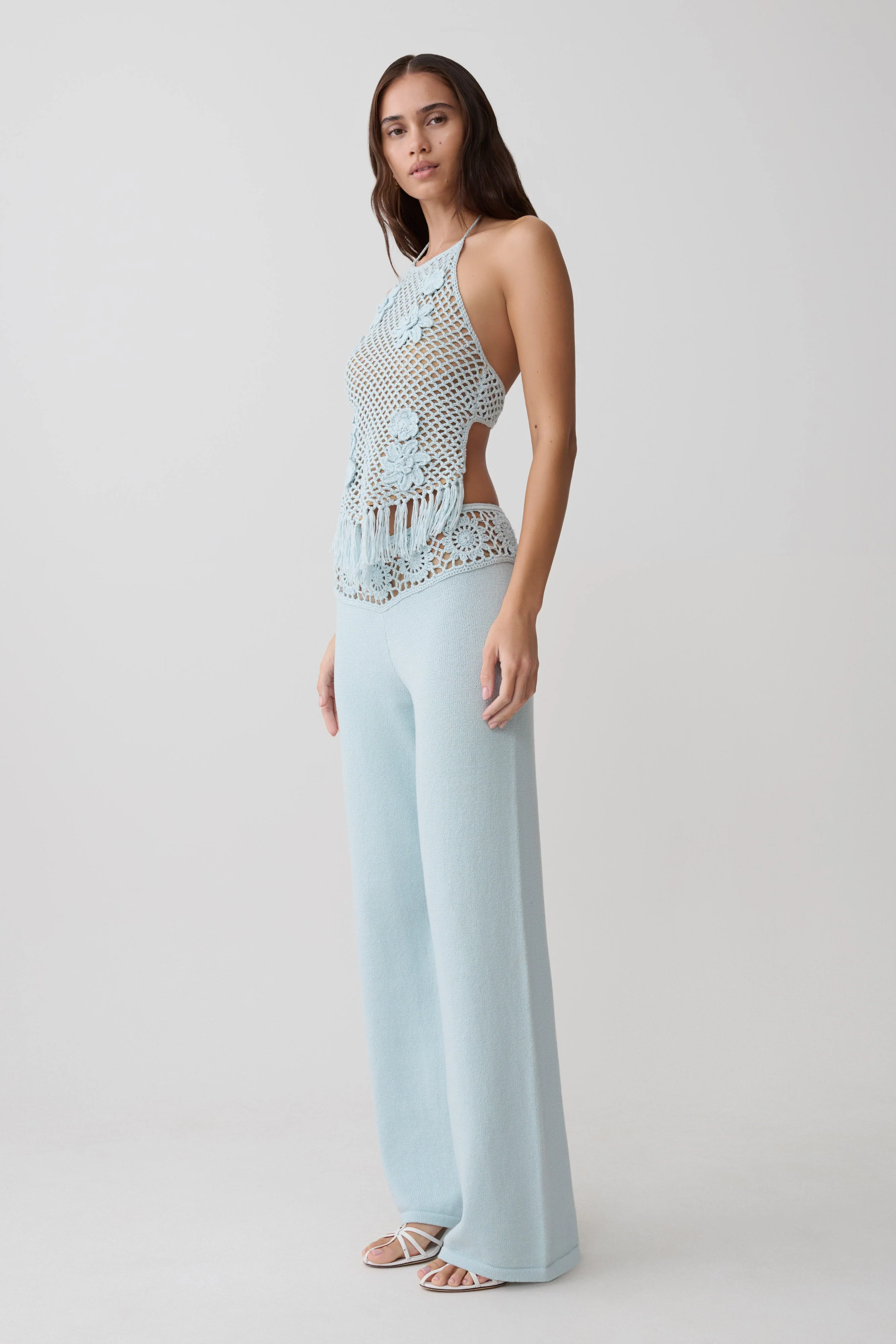 Miley Crochet Halter Top - Pale Aqua - Image 5