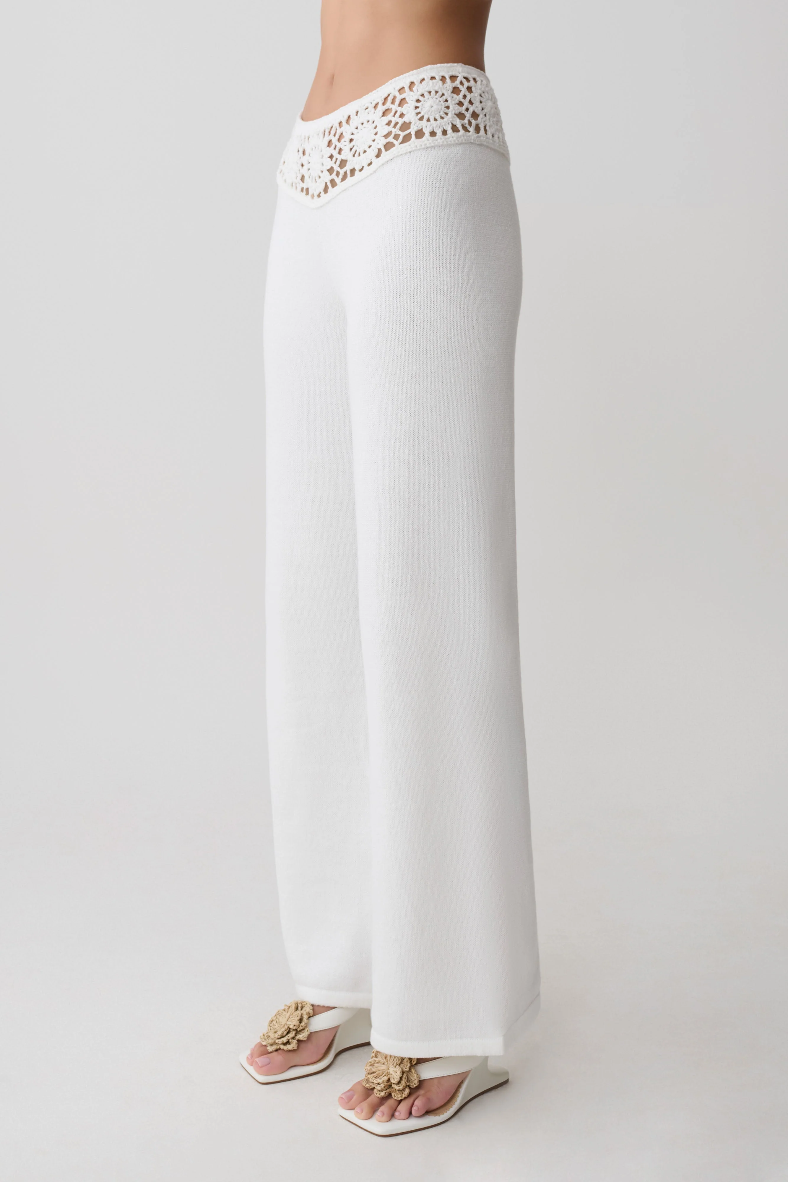 Miley Crochet Waistband Straight Leg Pant - Ivory - Image 3