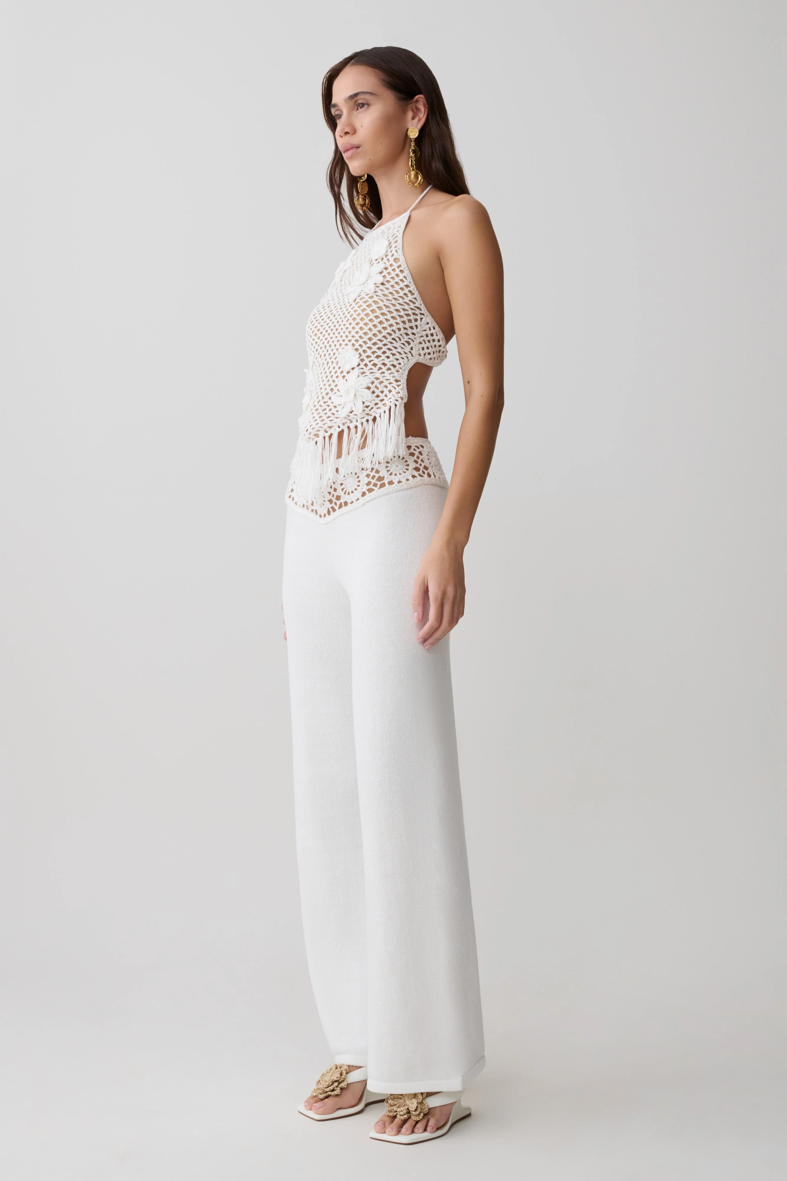 Miley Crochet Waistband Straight Leg Pant - Ivory - Image 4