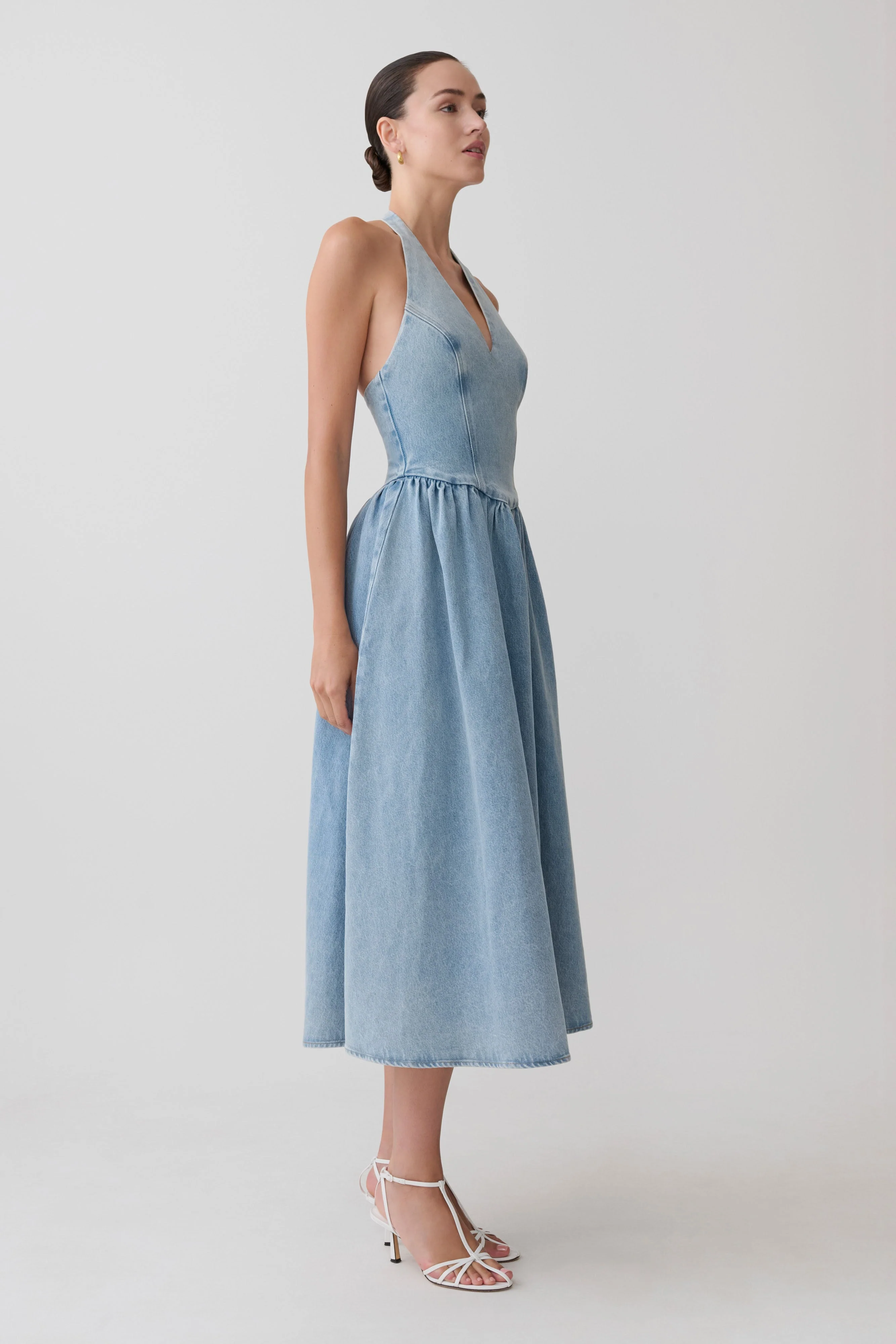 Miller Denim Halter Midi Dress - Classic Blue - Image 4
