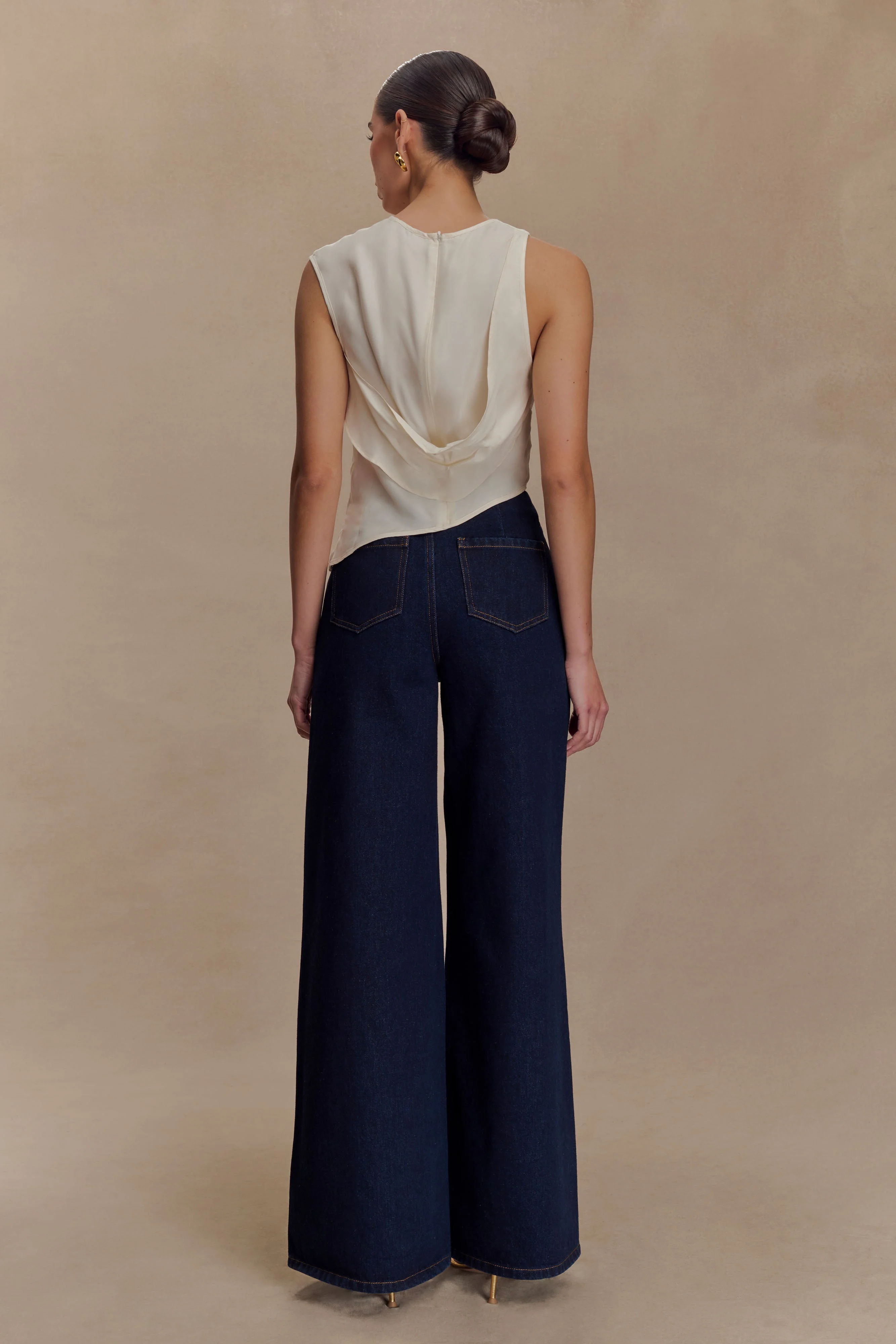 Miranda Faux Suede Belted Denim Wide Leg Jeans - Indigo Blue - Image 5