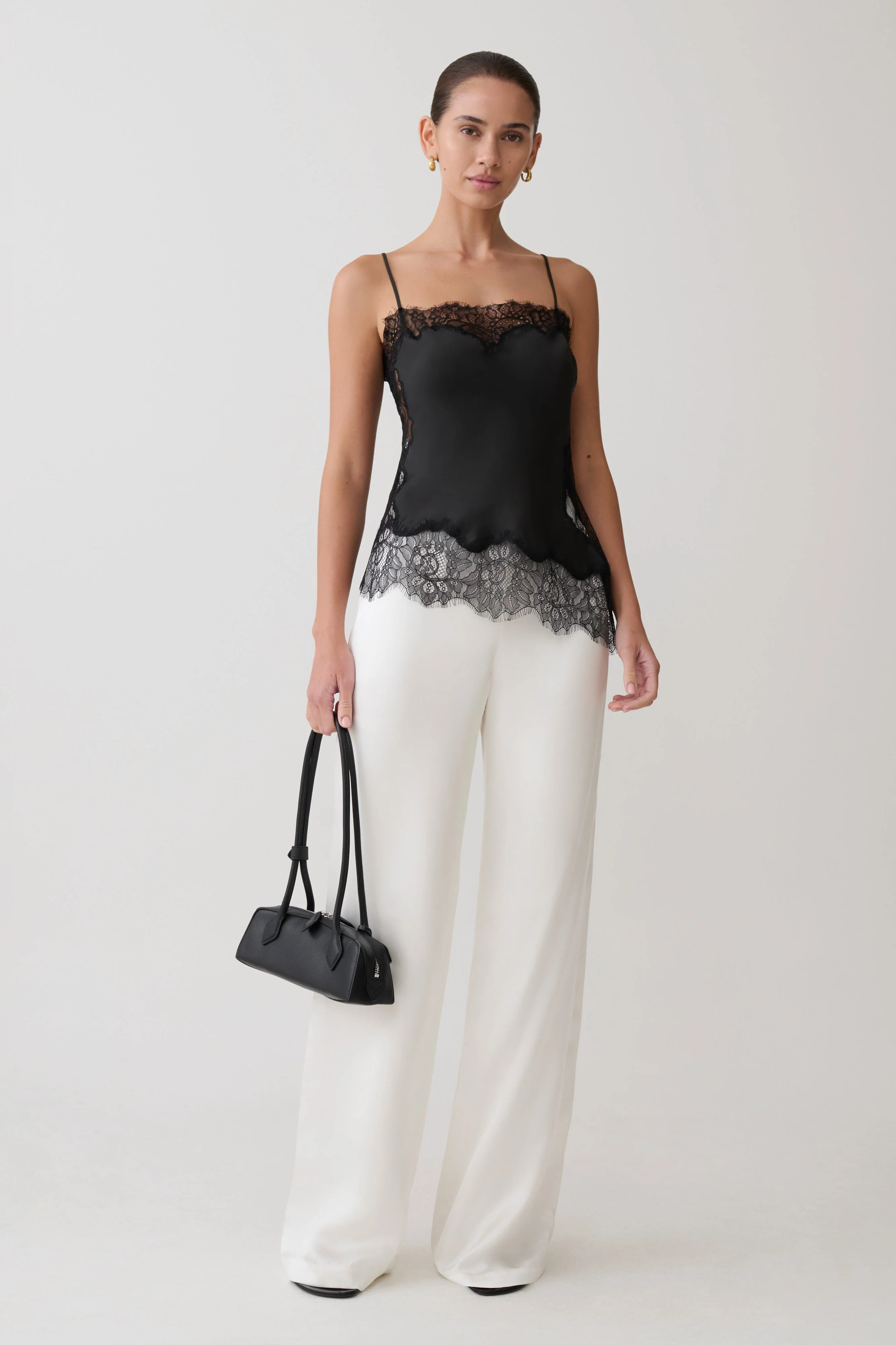 Miriam Satin & Lace Camisole - Black - Image 6