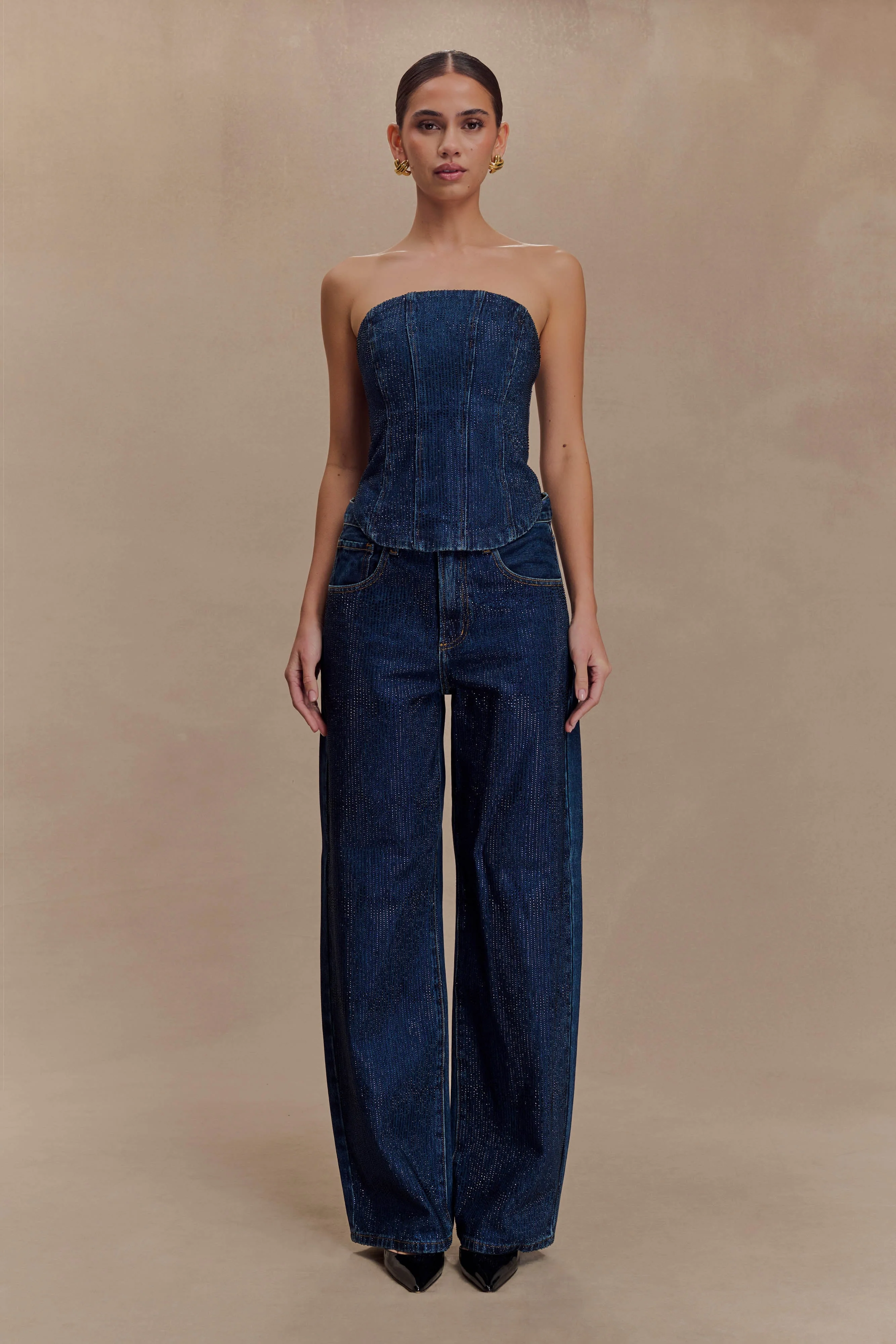 Monte Strapless Diamante Denim Corset - Midnight Blue - Image 5