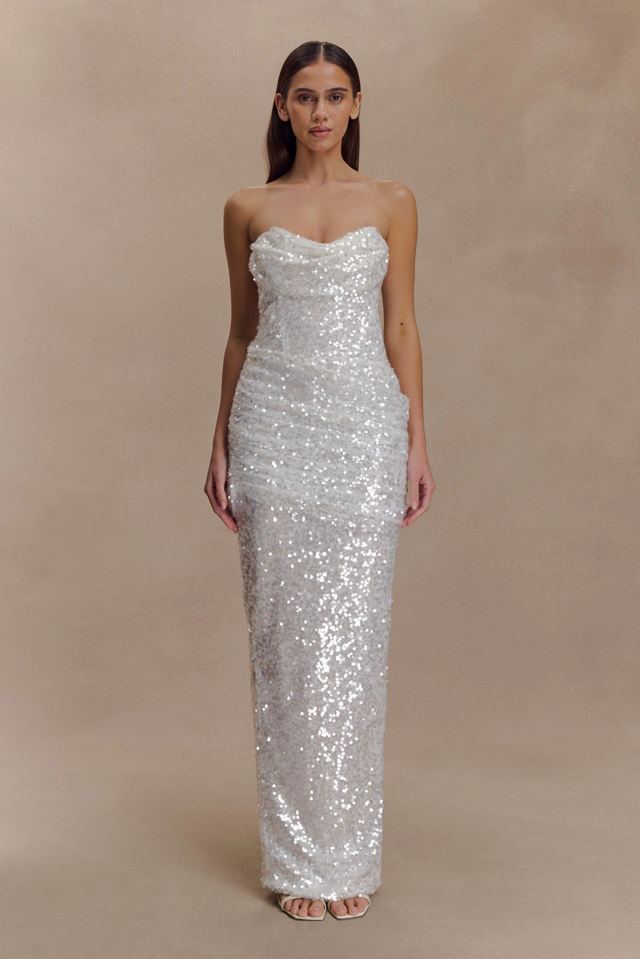 Nala Strapless Sequin Maxi Dress - Ivory - Image 4