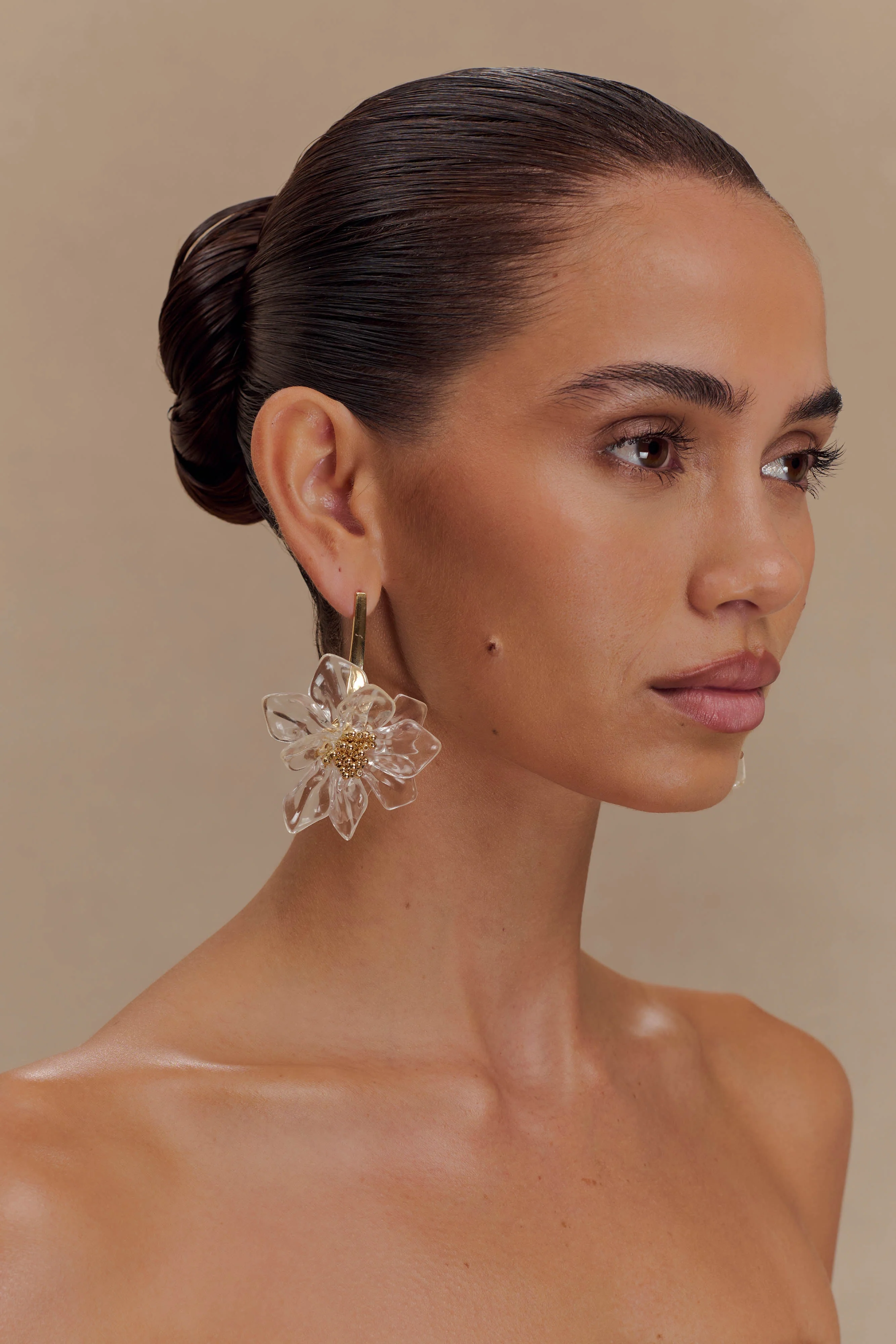 Naomi Acrylic Flower Earring - Gold - Image 2