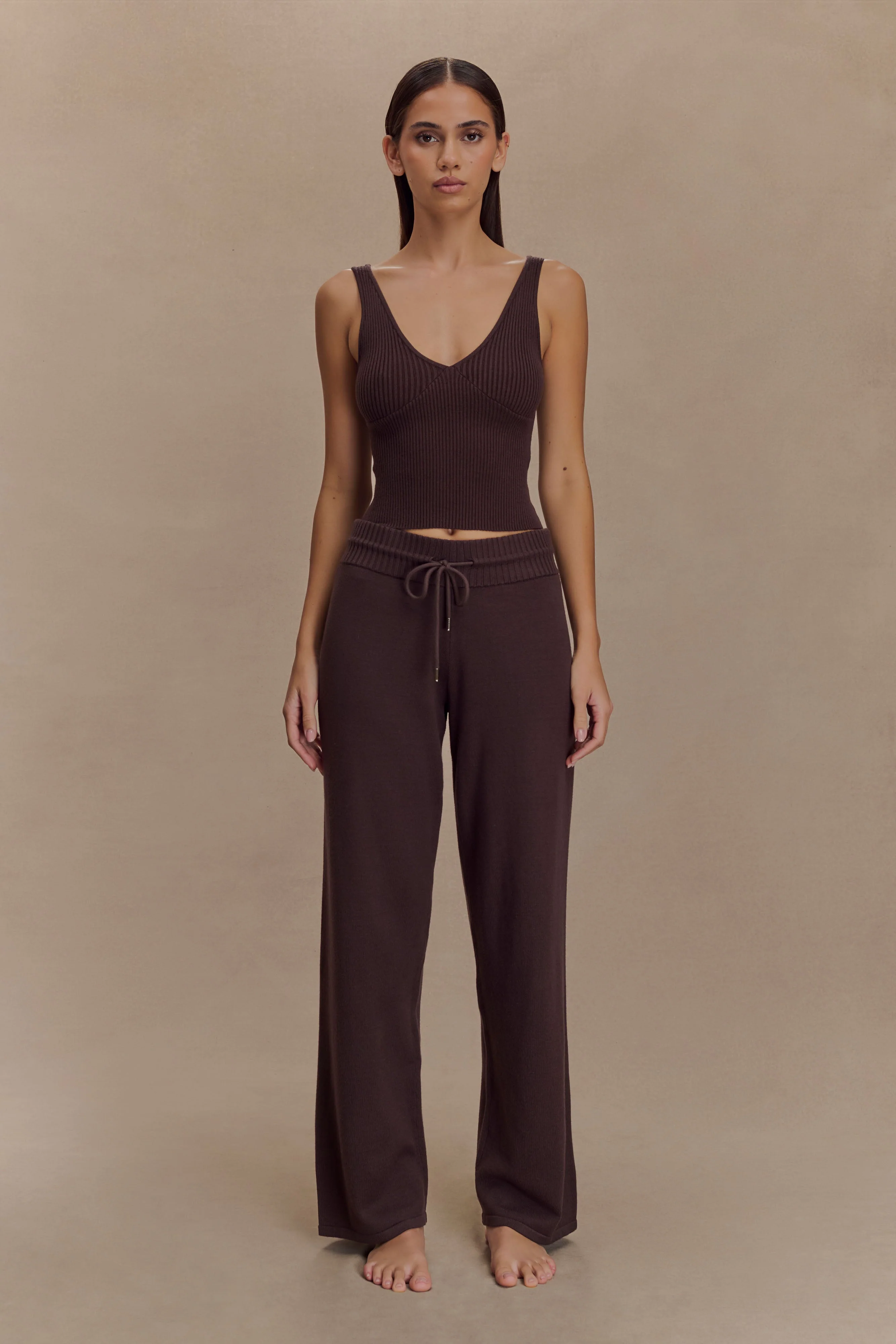 Natalya Ribbed Knit Cami Top - Dark Chocolate - Image 5