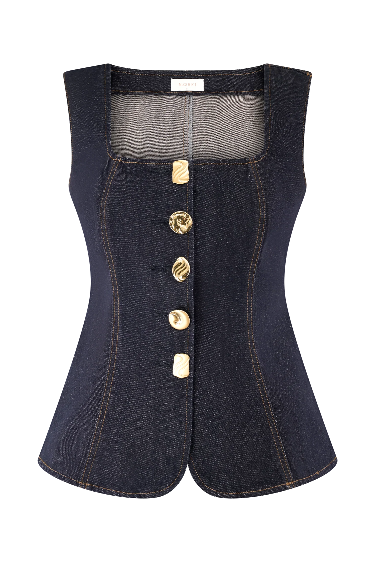 Neve Sleeveless Buttoned Denim Top - Washed Indigo Blue - Image 9