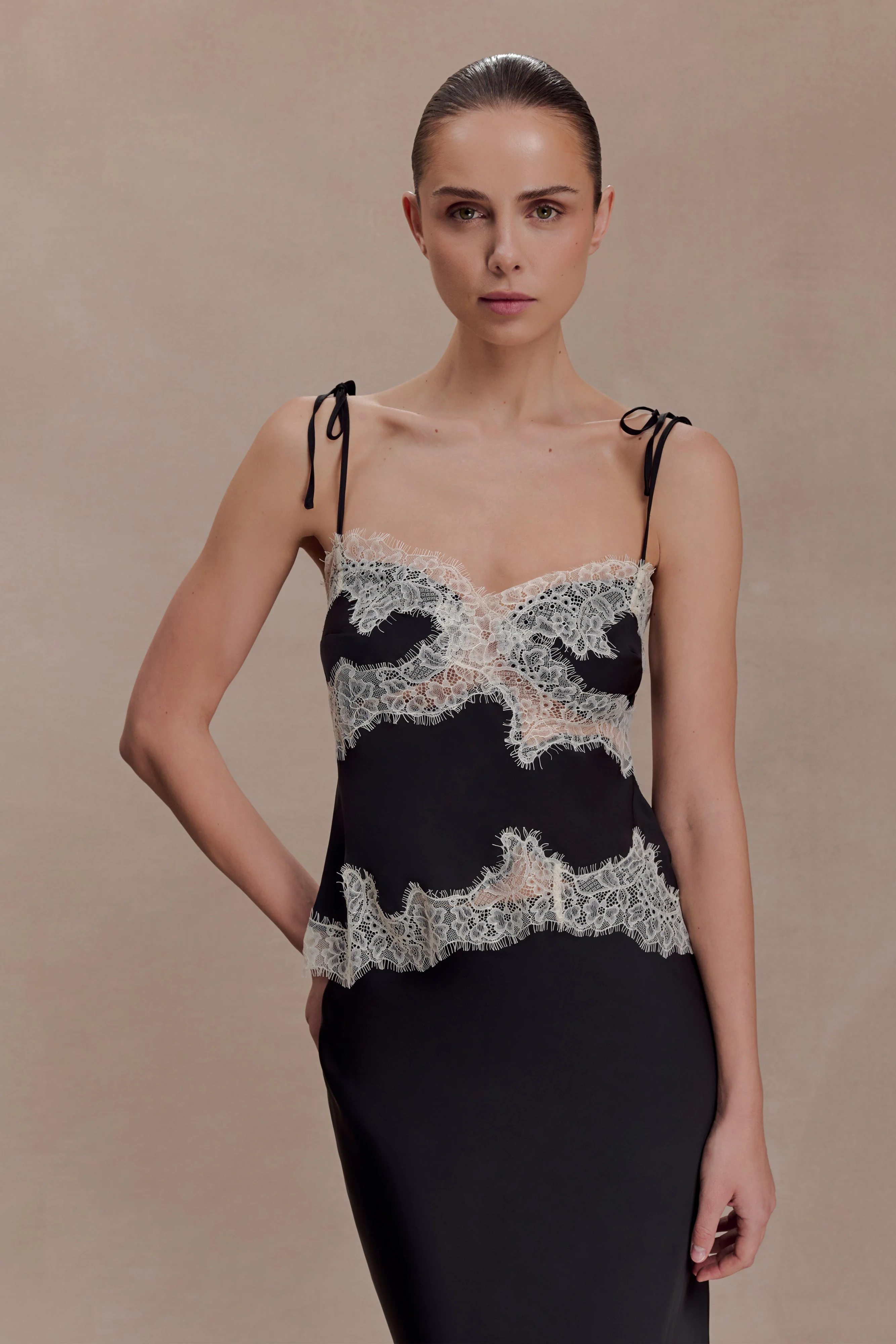 Nina Satin And Lace Camisole - Black/Ivory - Image 2