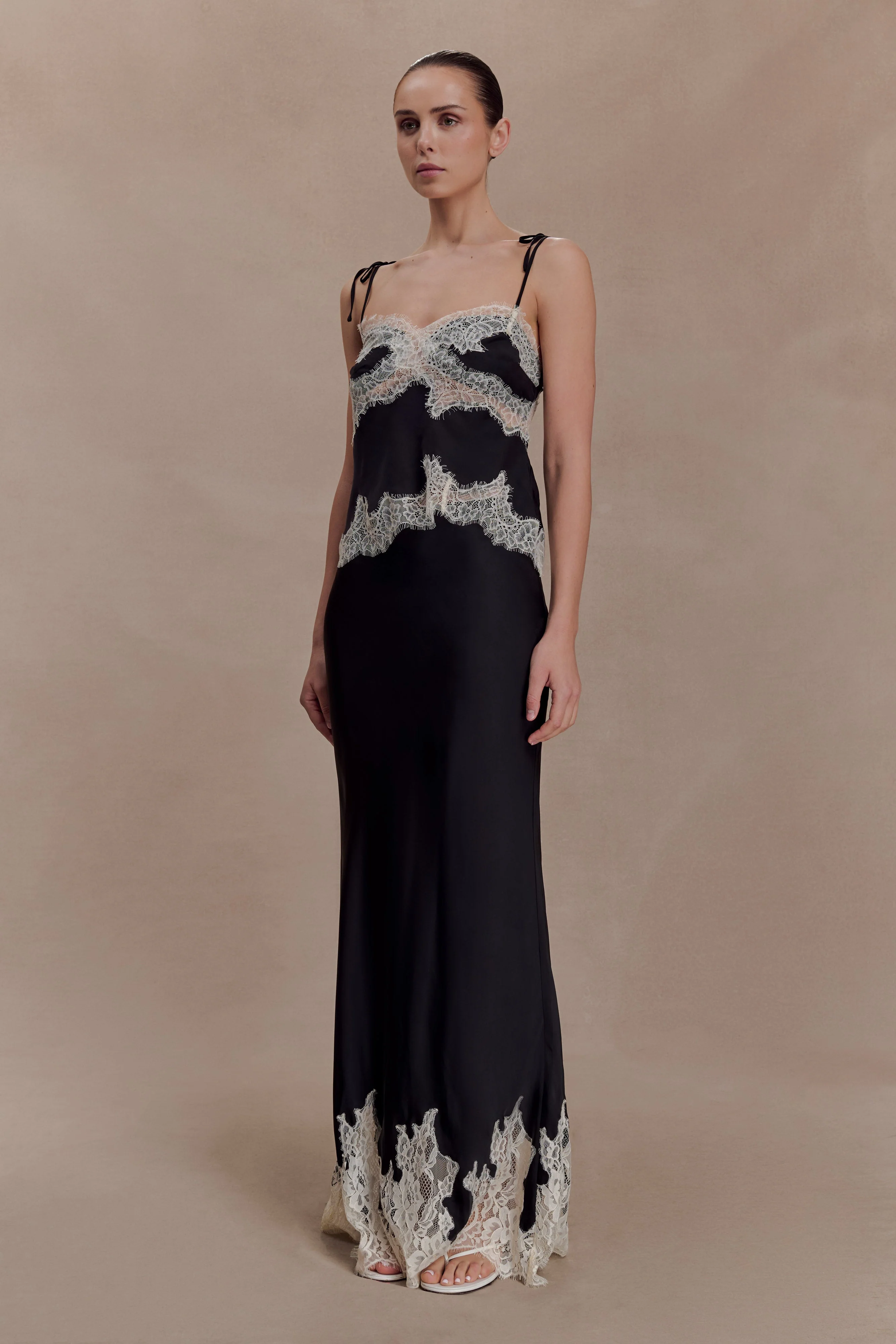Nina Satin And Lace Maxi Skirt - Black/Ivory - Image 2
