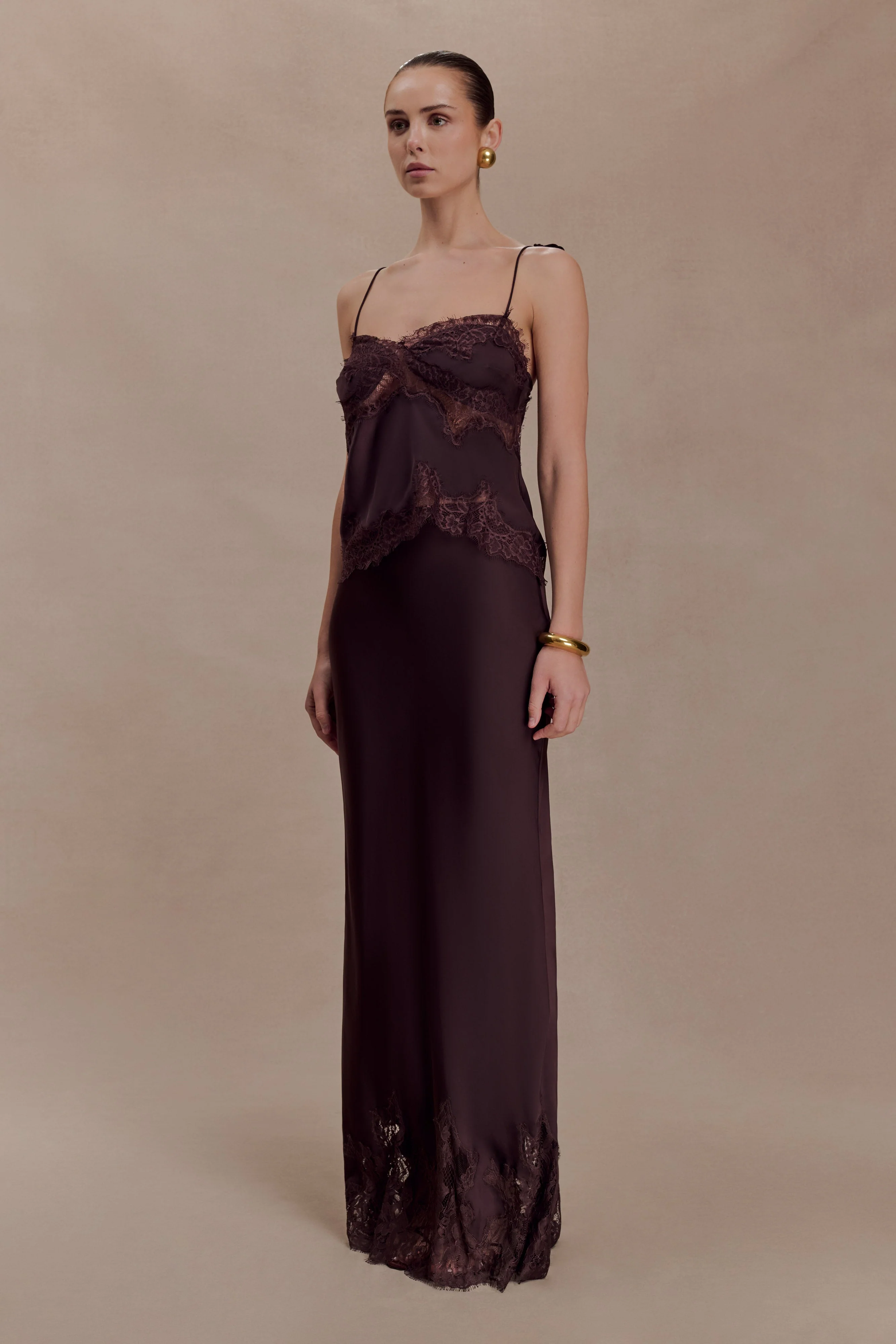 Nina Satin And Lace Maxi Skirt - Chocolate - Image 3
